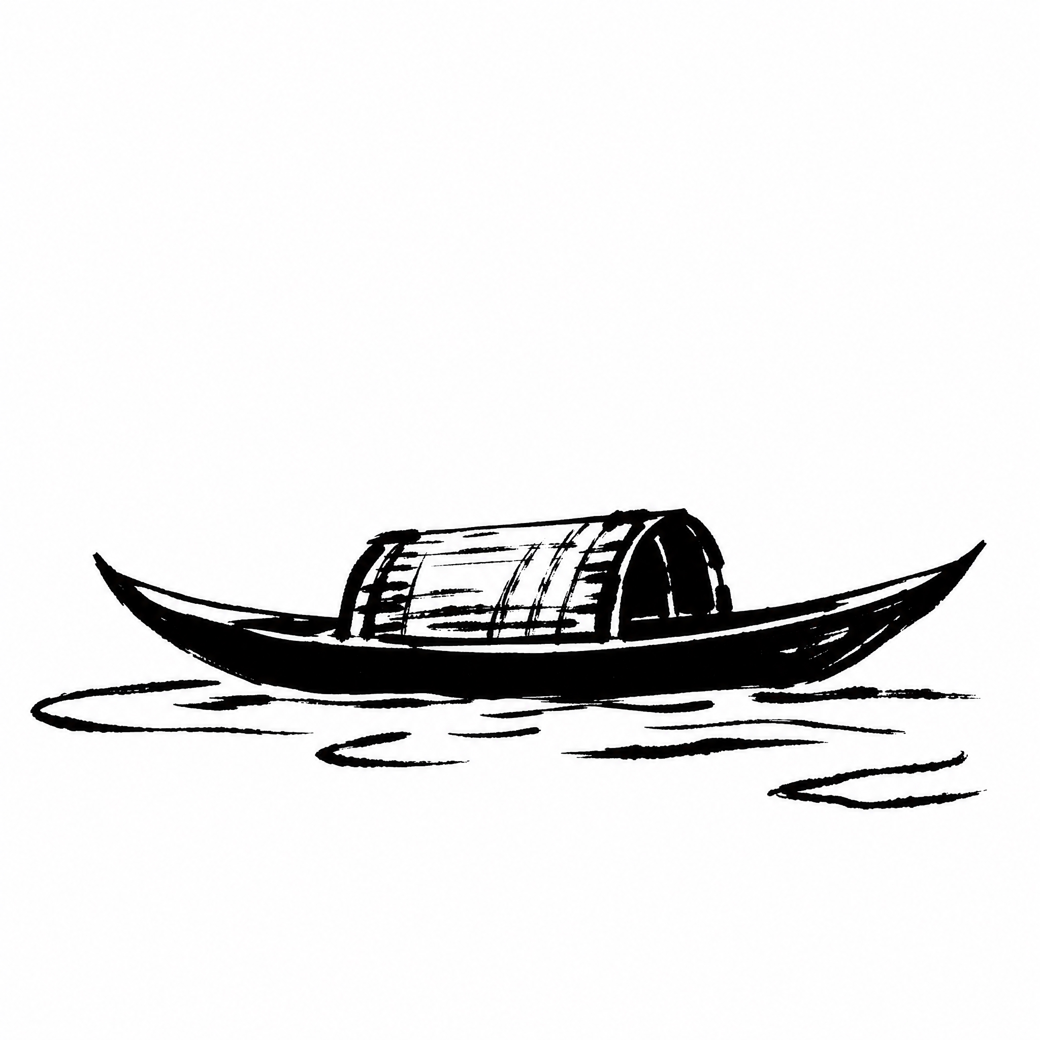参考图中的水墨手绘风格，画一条划子船（舢板小船）。要求：白底，… - 图片创意预览