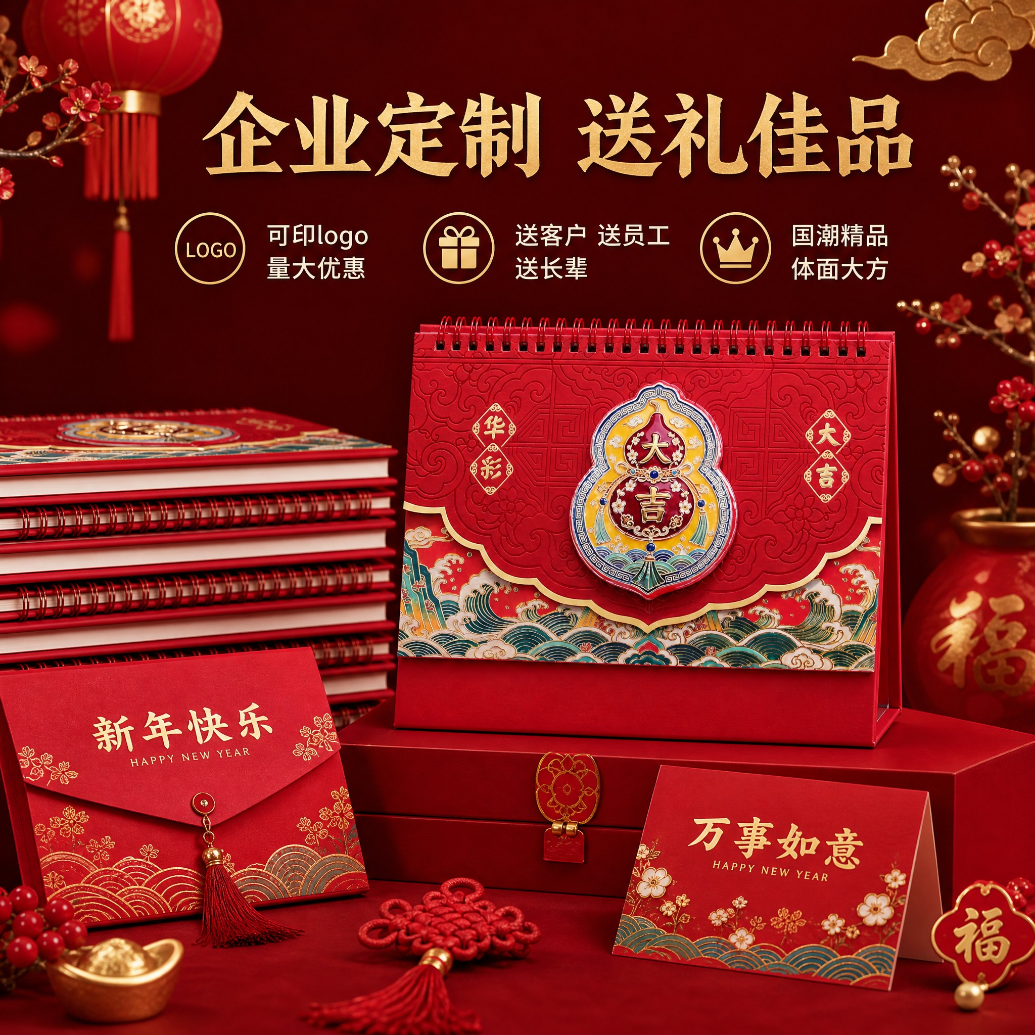 [主图5-企业定制送礼] 2027羊年国潮台历 珐琅彩立体浮雕… - 图片创意预览