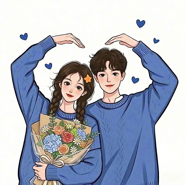 将图片中女孩怀中抱着的水果袋改为一束包装好的鲜花，保持整体插画风格、其他人物元素、背景不变