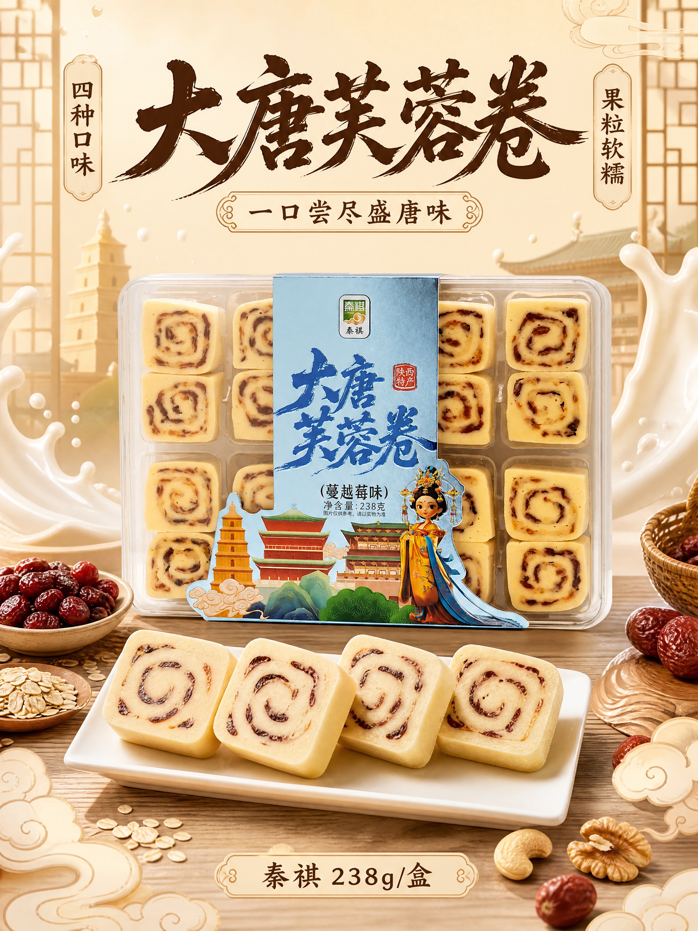 [商品] 使用【图1】【图7】大唐芙蓉卷产品图；保留产品方形卷… - 图片创意预览