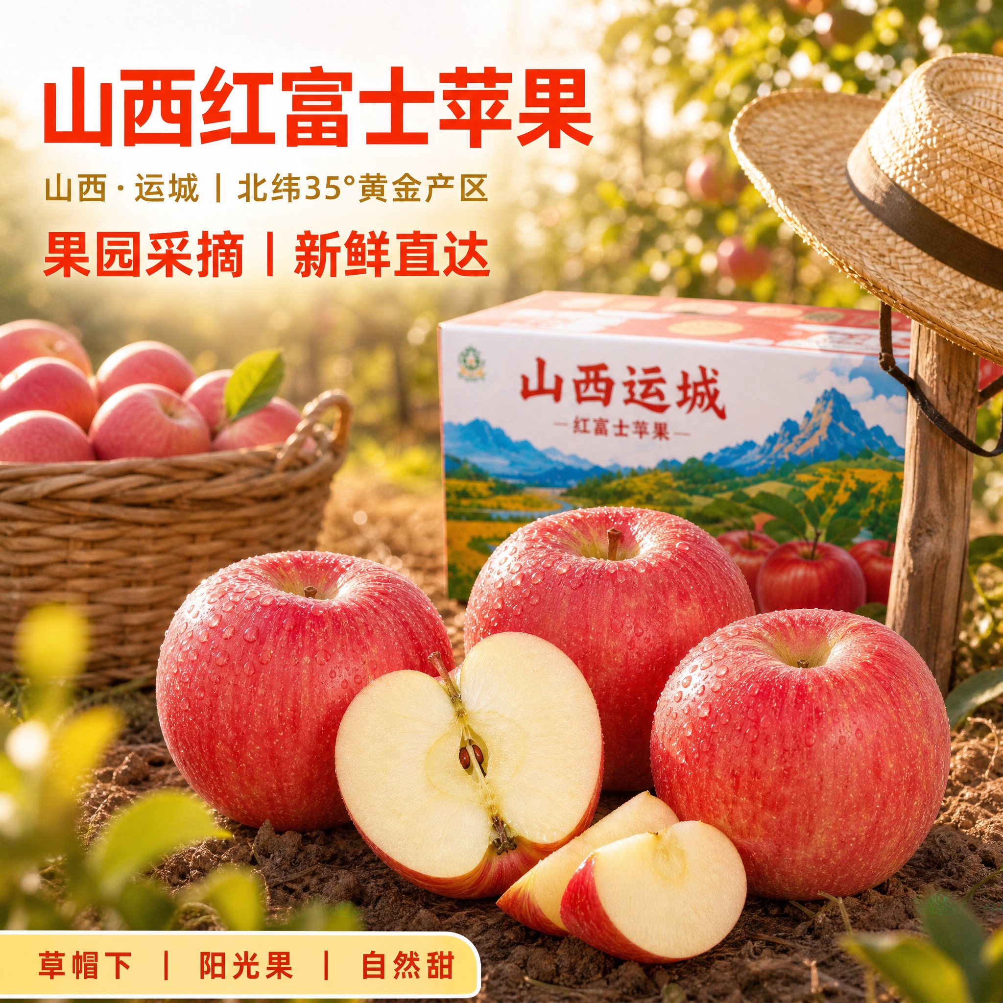 京东电商主图，800×800像素，1:1比例，山西运城红富士苹… - 图片创意预览