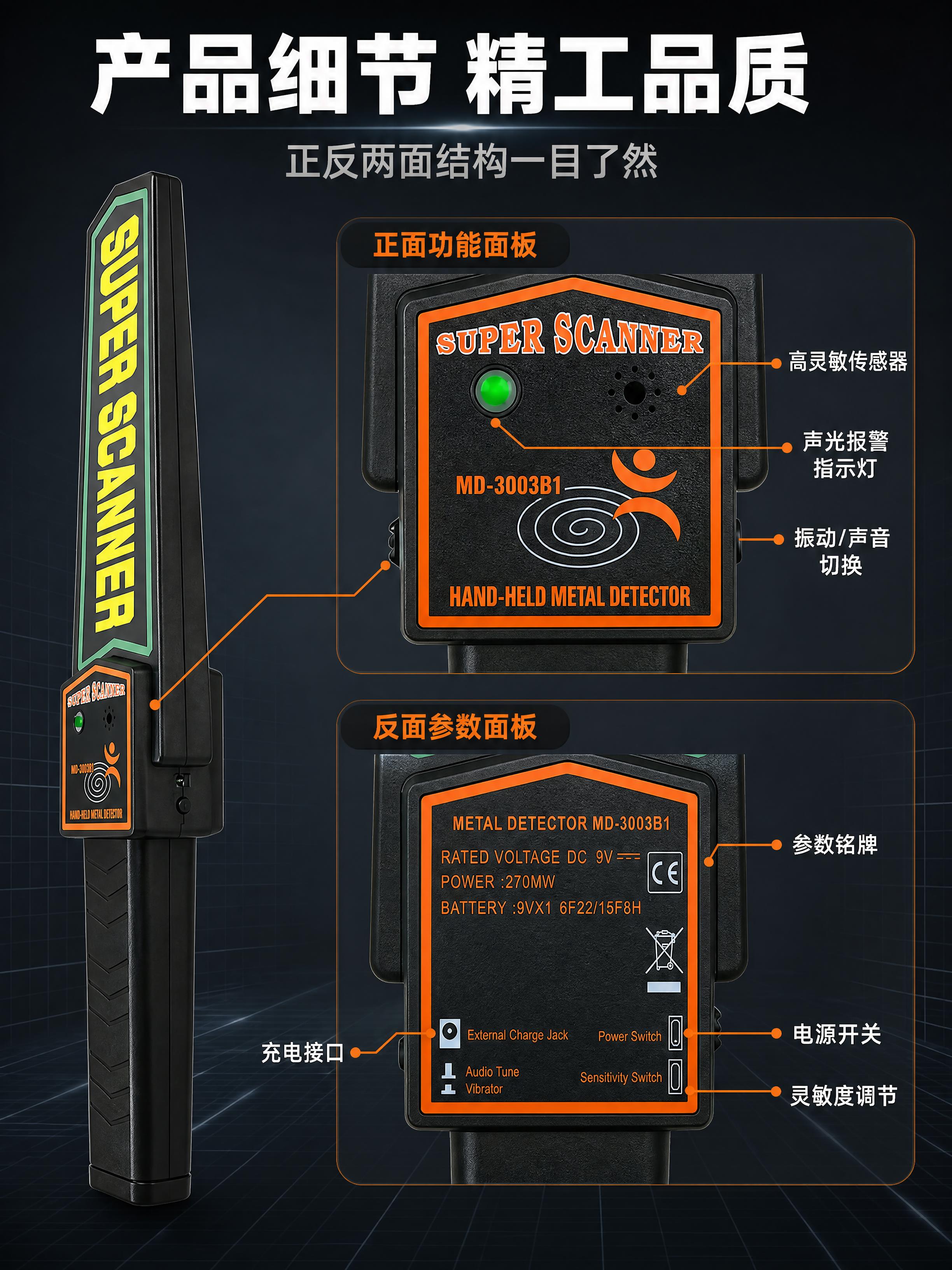 [商品] 使用【图2】手持金属探测仪正反面细节图；保留正面橙色… - 图片创意预览