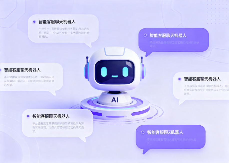 金融IT科技风格图片，适用于网站宣传，智能客服聊天机器人金融，浅紫色科技背景搭配对话气泡和AI机器人图标，柔和现代科技风预览效果
