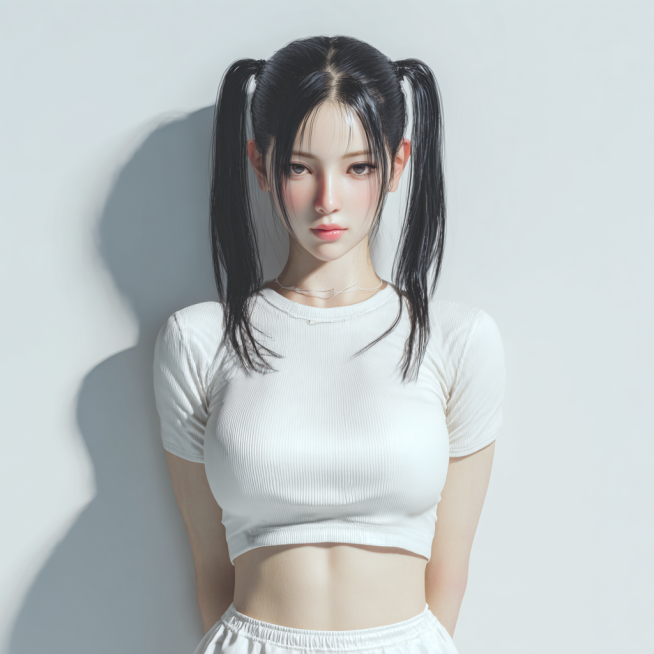 pure and beautiful oriental young adult woman,high twin ponytails reaching waist,neatly styled lon预览效果
