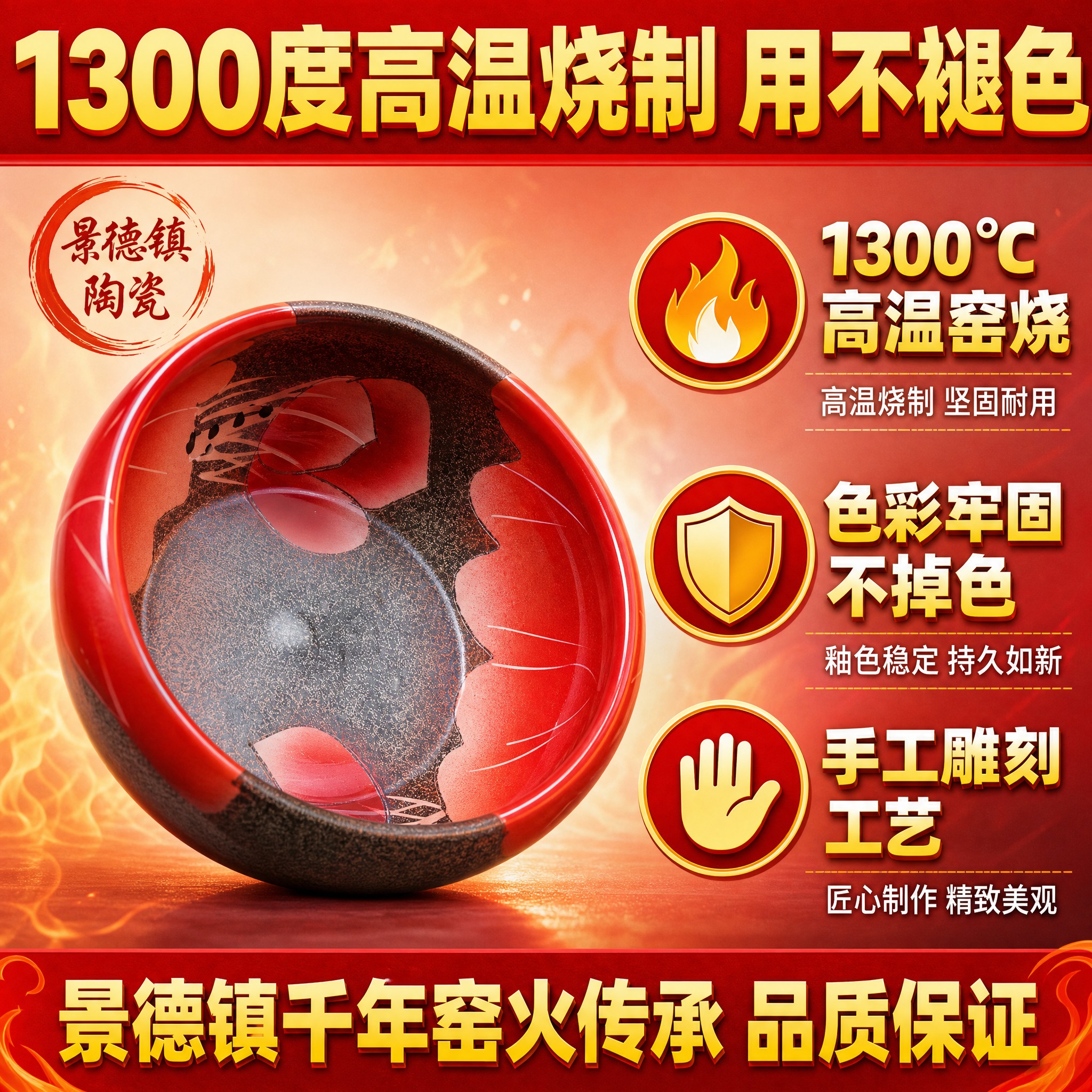 [主图-2] 景德镇陶瓷聚宝盆 拼多多卖点图 1300度高温烧… - 图片创意预览