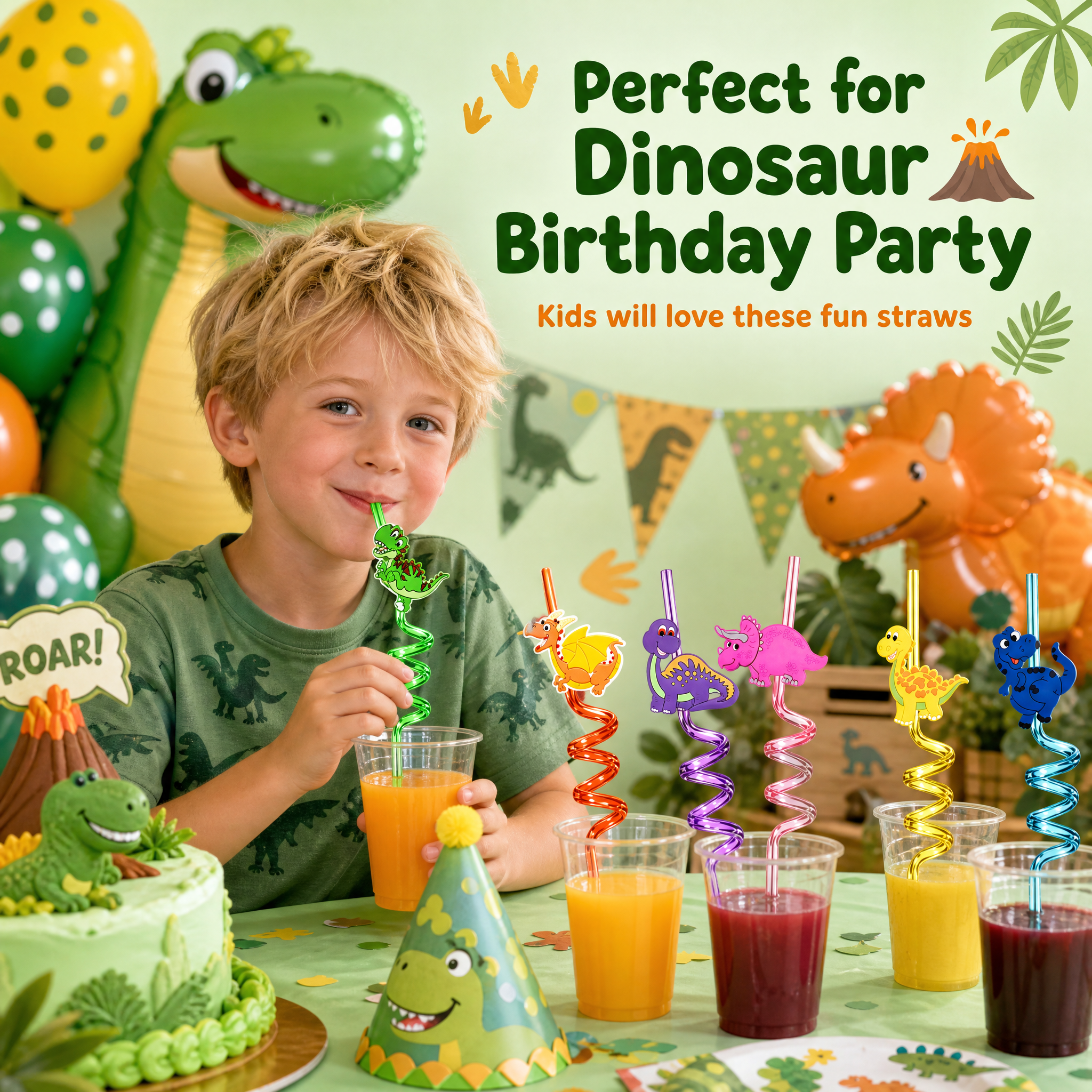 [主图-2] Dinosaur Spiral Straws 8… - 图片创意预览