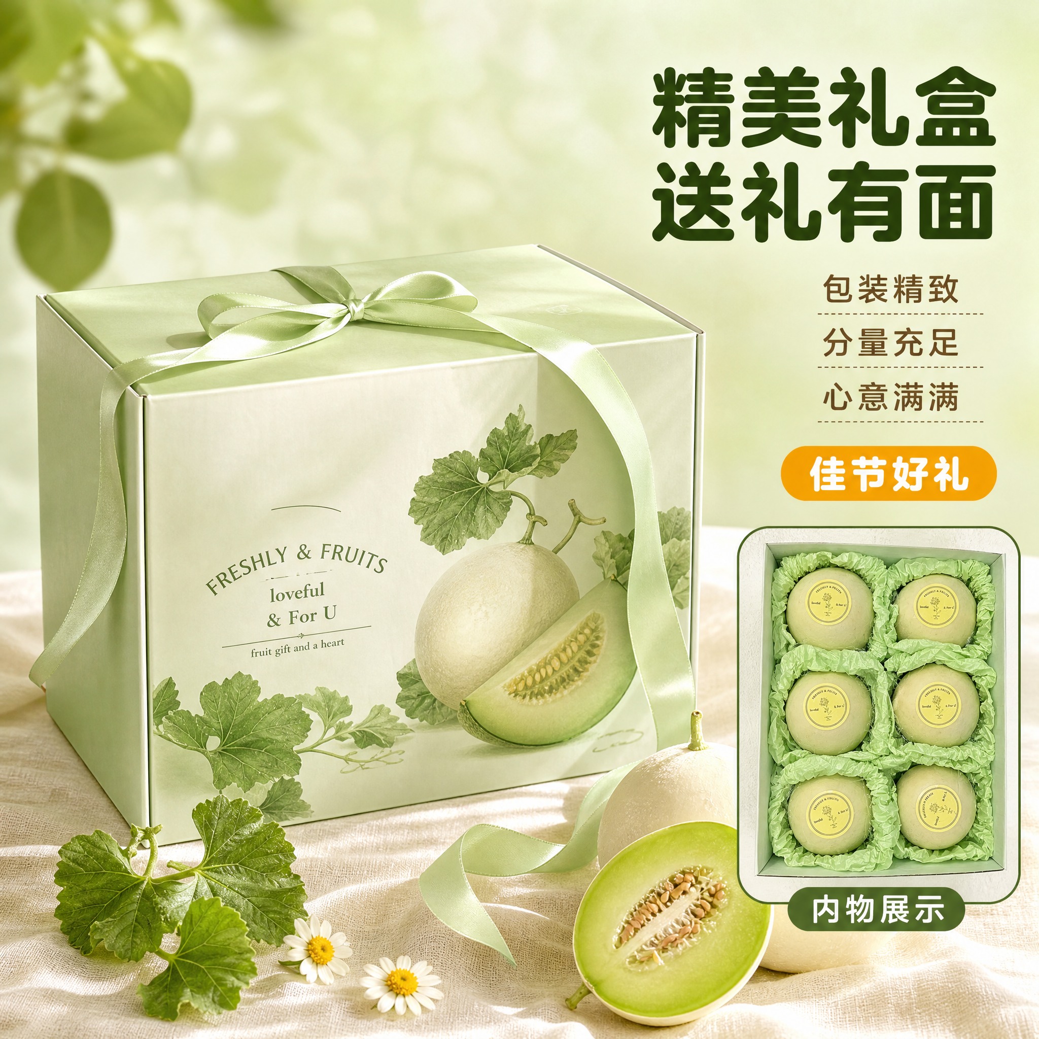 [主图-5] 香瓜礼盒 包装展示 送礼主题。 [统一基调] 自… - 图片创意预览