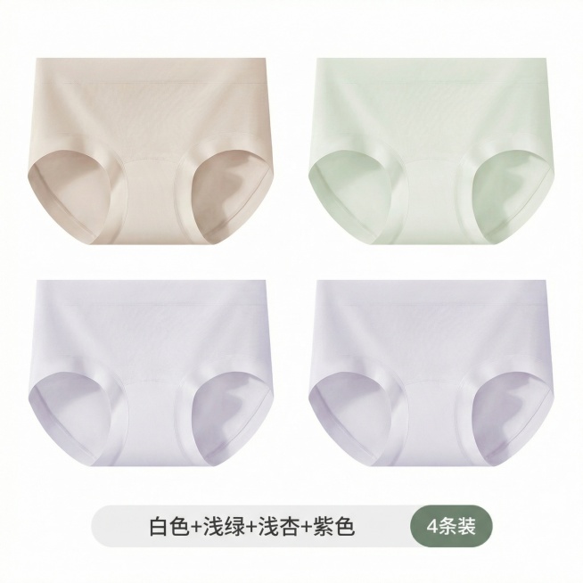 帮我把这四张单独的规格图按照参考图生成一张组合规格图，低下的文字改成白色+浅绿+浅杏+紫色4条装预览效果