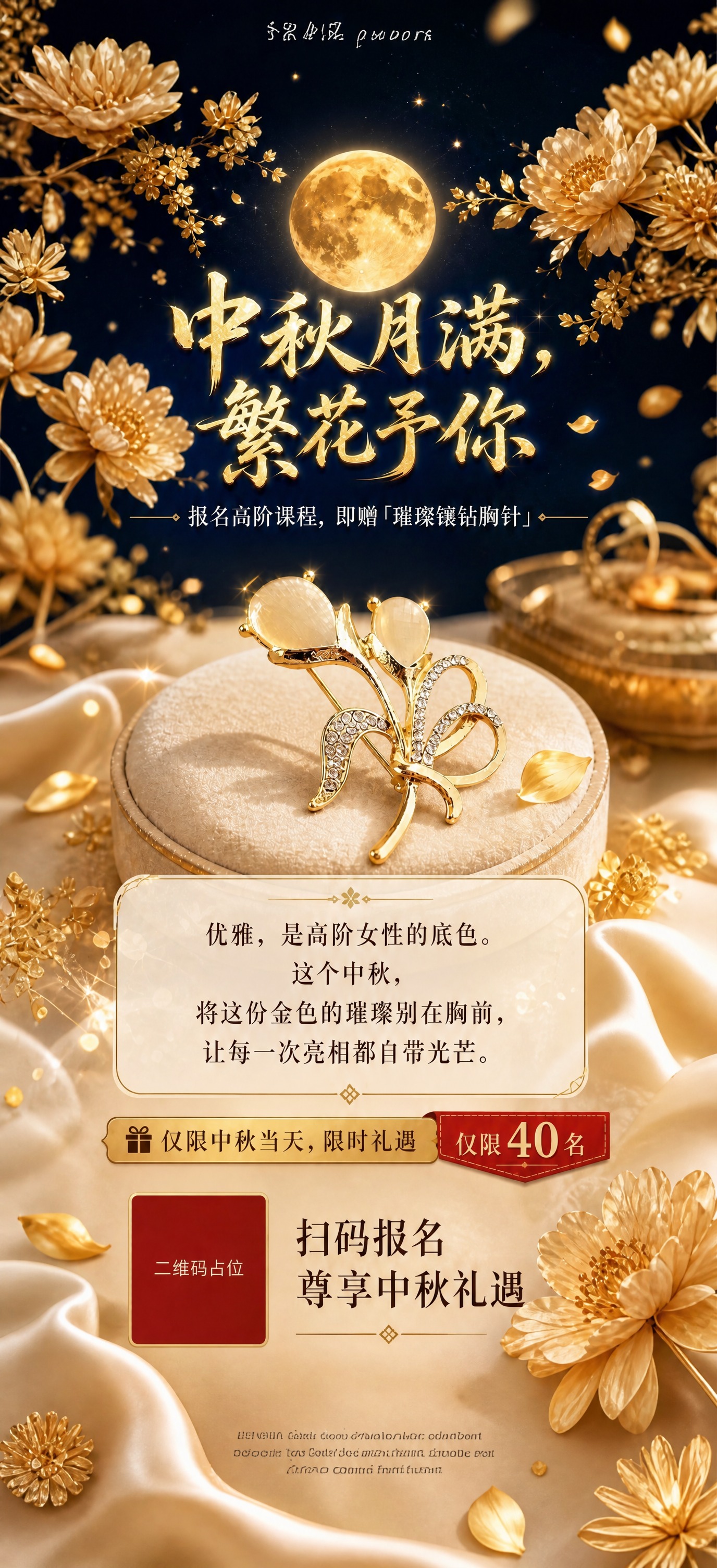 基于参考海报，重新生成一张完全相同设计的中秋课程招生海报，保持… - 图片创意预览