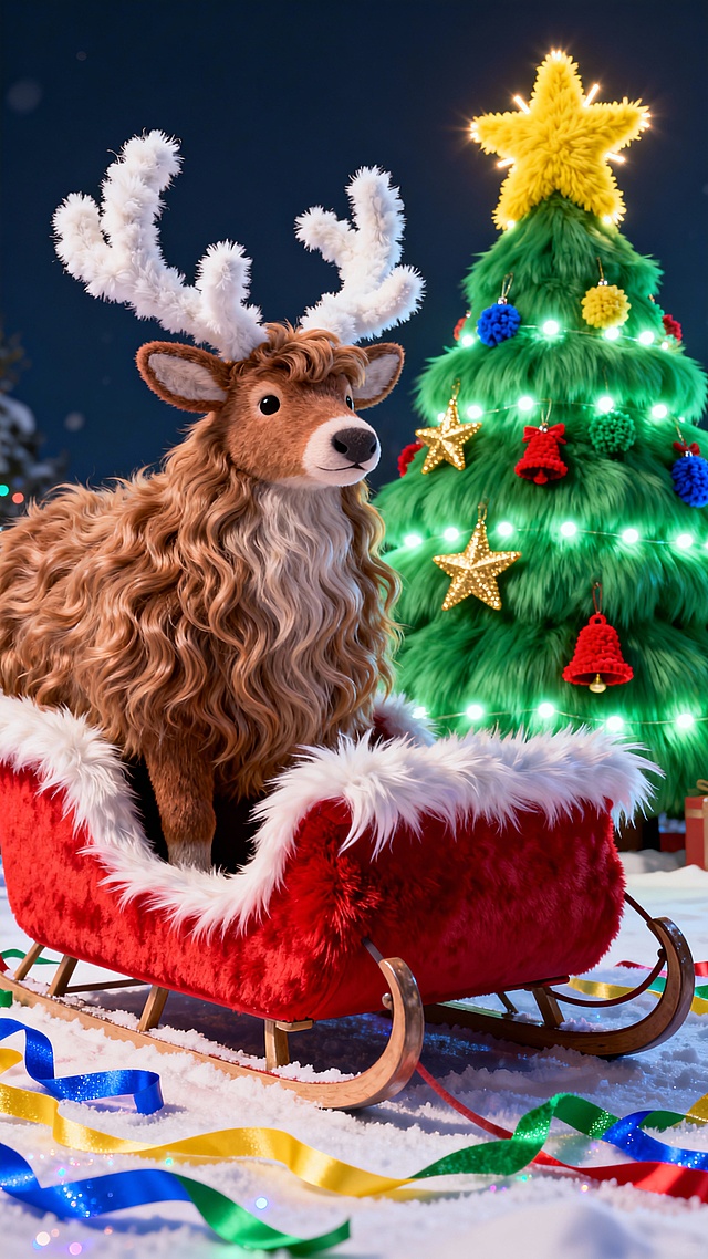 🦌驯鹿探头！彩色丝带配发光圣诞树🎄