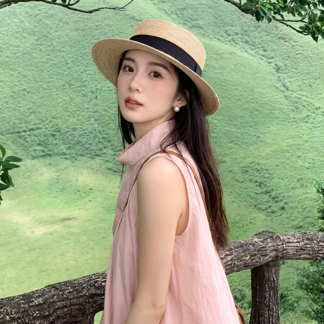 【主体保护指令】请保持参考图 1 中的【同一模特、同一服装、同一场景光感】一致，包括面部五官、服装细节、背景色调、光影，不做改动。仅姿势、镜头景别、朝向按 5 组差异化生成。
画面整体为电商模特展示图预览效果