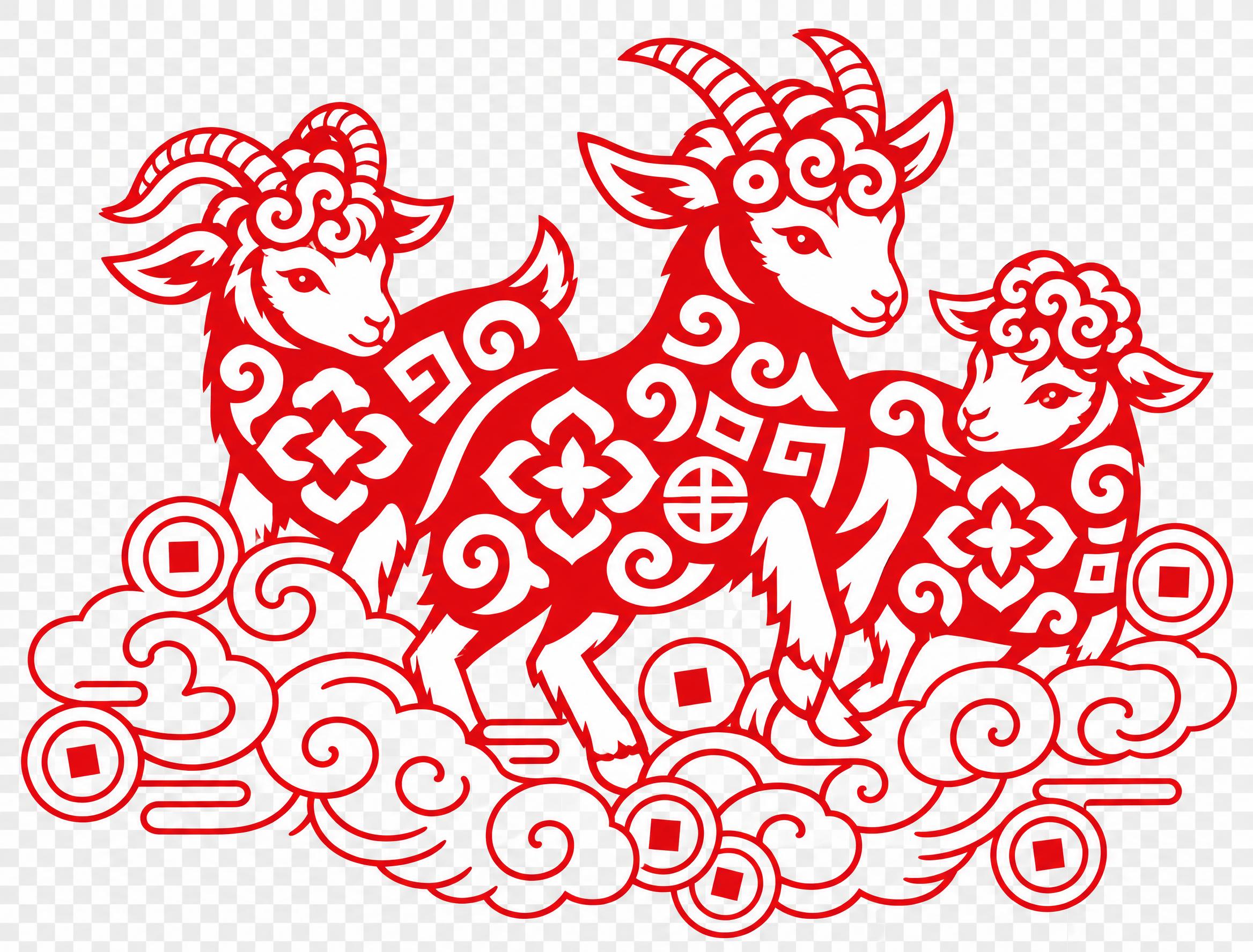 修改这张中式剪纸三羊图：1. 所有边框线条粗细减少50%，变得… - 图片创意预览