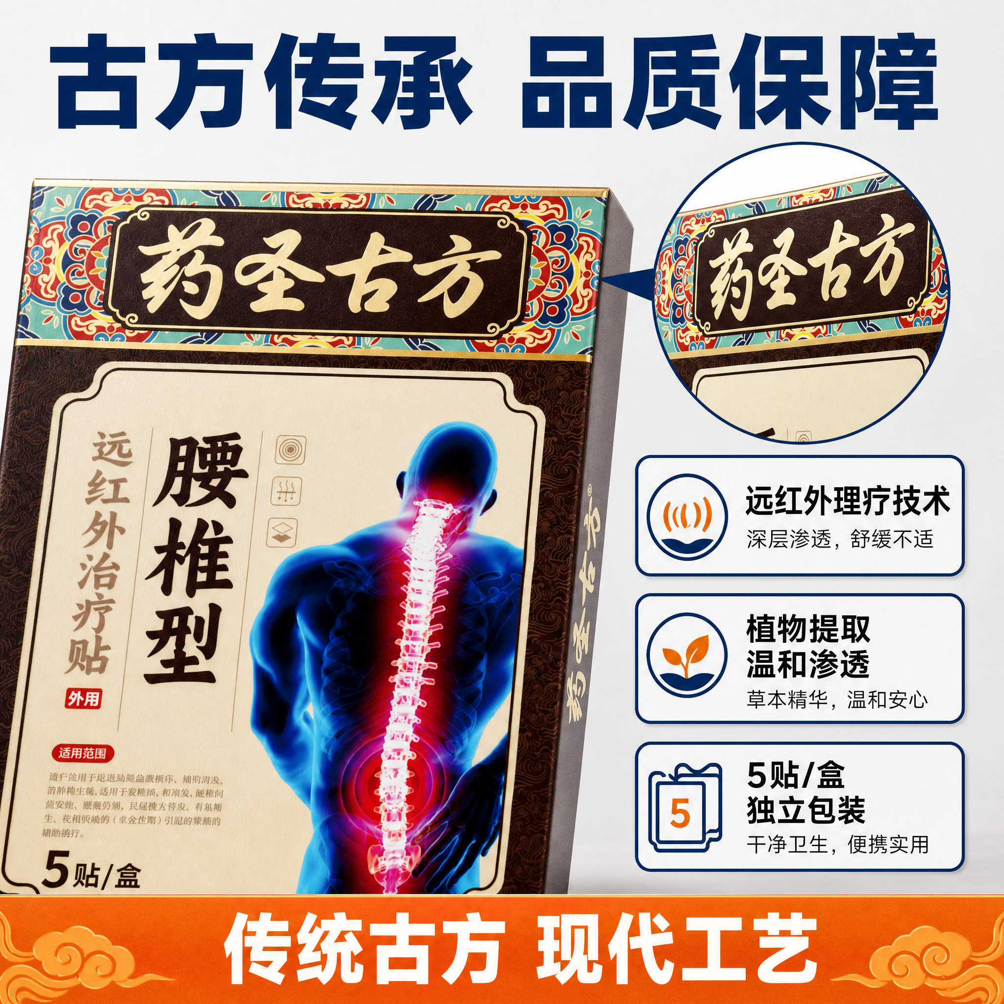 [主图-3] 腰椎治疗贴产品细节与品质展示，任务是展示产品做工… - 图片创意预览