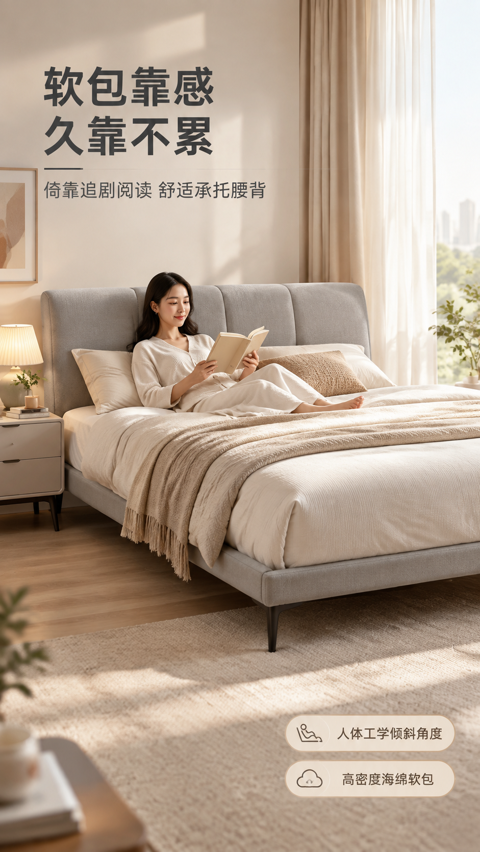 [商品] 使用【图1】浅灰色高脚齐边床；保留齐边床身、高脚支脚… - 图片创意预览