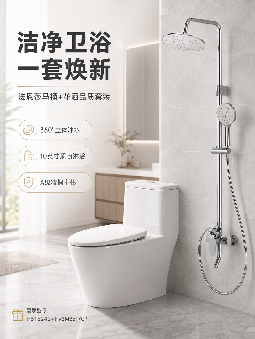[商品] 使用【图1】法恩莎卫浴套装：左侧白色连体马桶FB16… - 图片创意预览