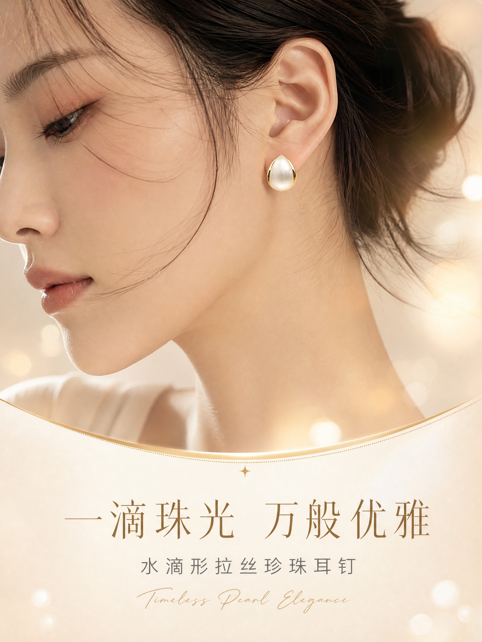 [详情页-1] 水滴形拉丝珍珠耳钉 氛围头图 吸引注意。 [商… - 图片创意预览