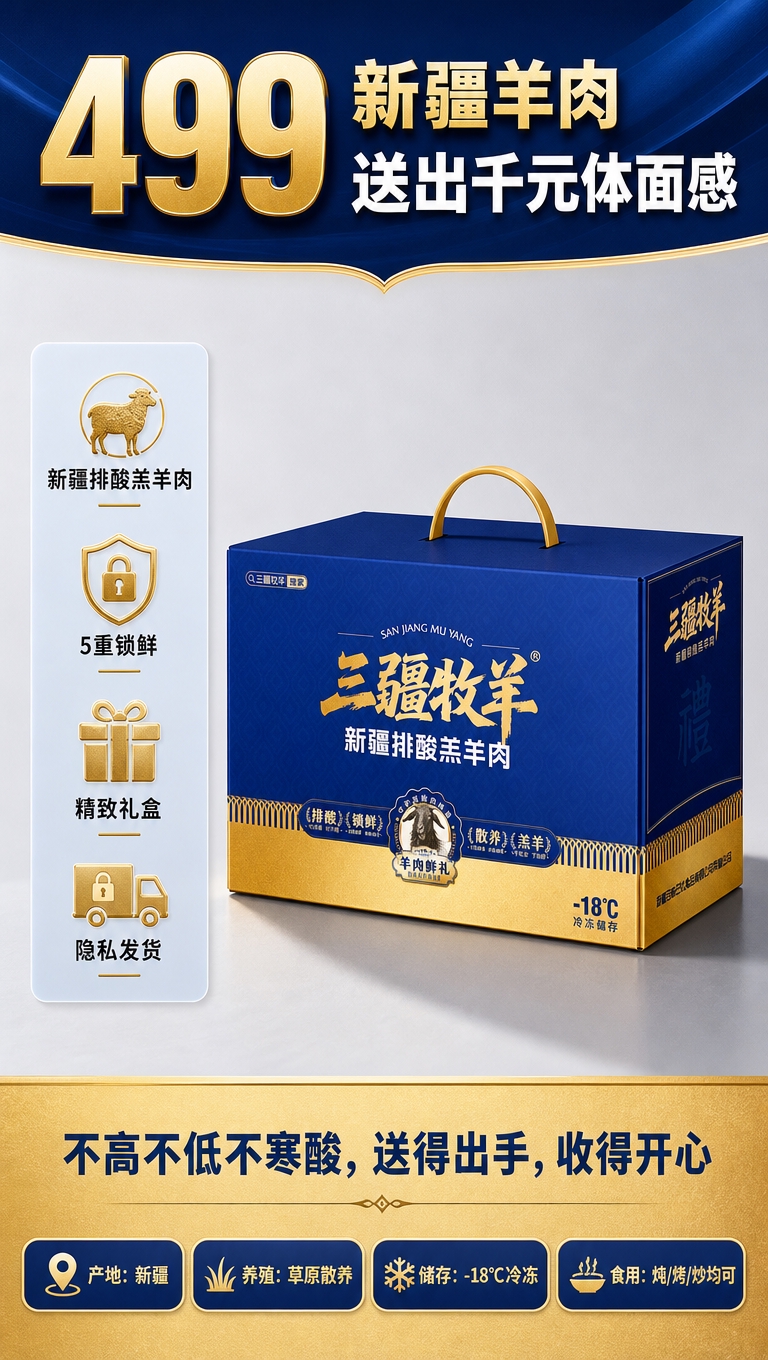 [商品] 使用【图2】三疆牧羊新疆排酸羔羊肉礼盒（深蓝礼盒单盒… - 图片创意预览