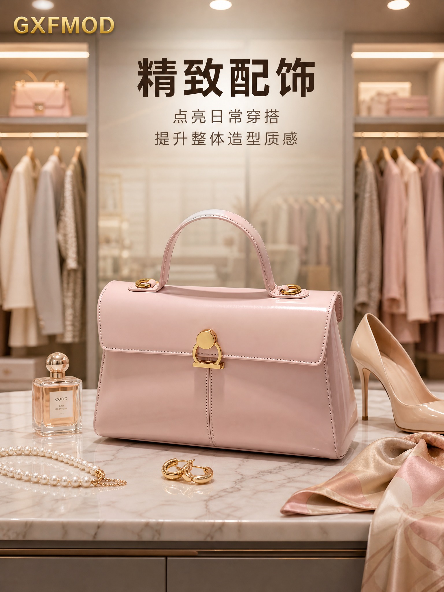[主图-8] 包包衣帽间场景图，展示精致收纳与搭配场景。 [统… - 图片创意预览