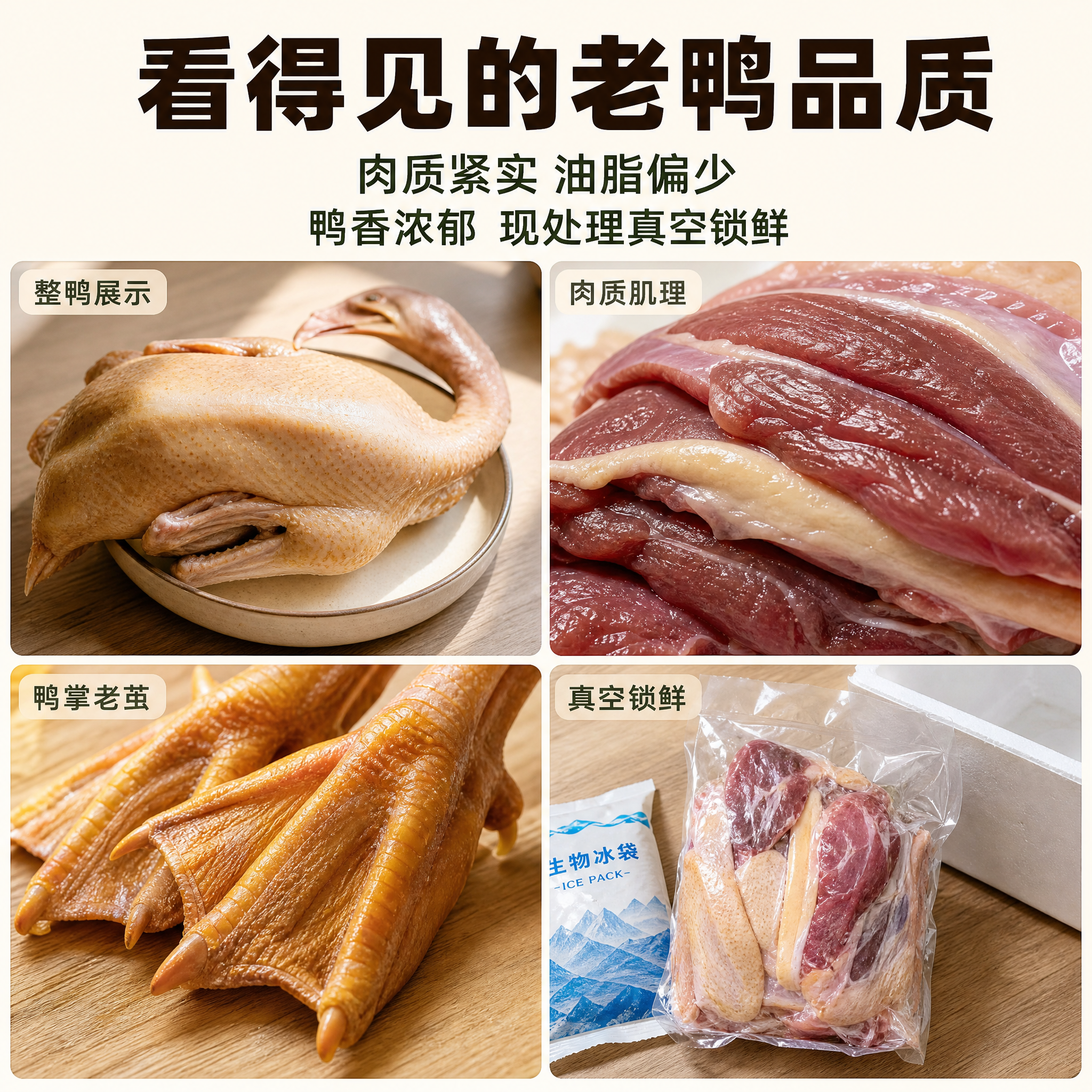 [主图-3] 商品细节图 看得见的老鸭品质 抖音生鲜电商主图。… - 图片创意预览