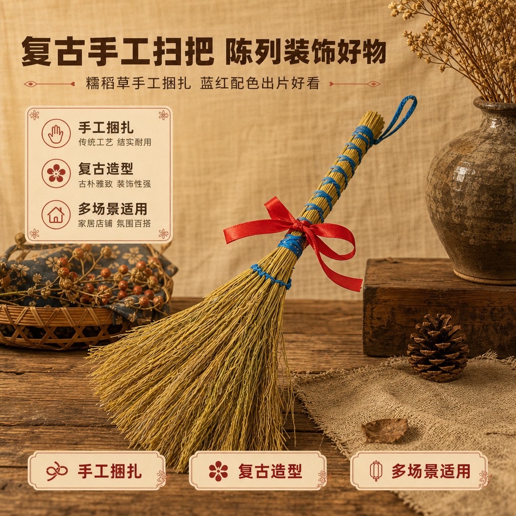 [商品] 使用【图1】糯稻草蓝绳捆扫把配红绳；保留扫把整体结构… - 图片创意预览