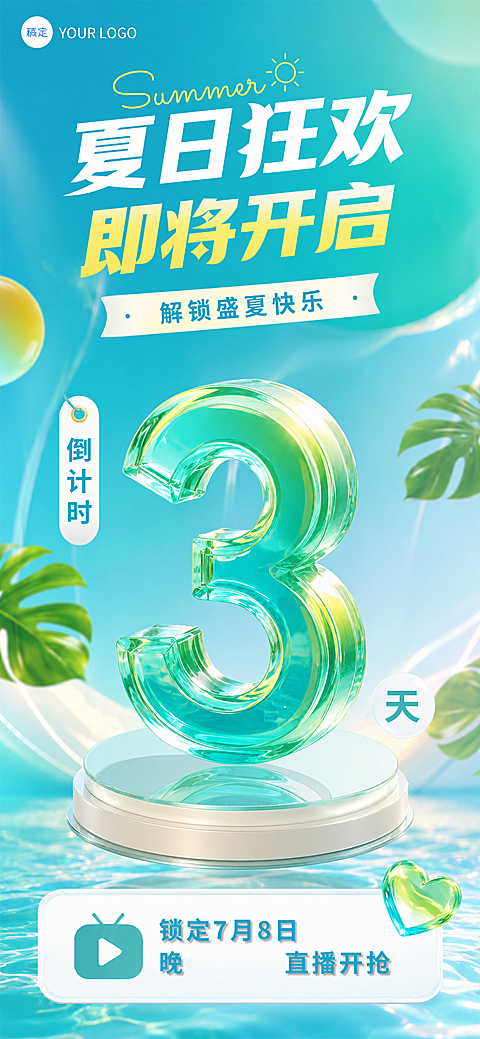 夏日狂欢直播倒计时预告海报