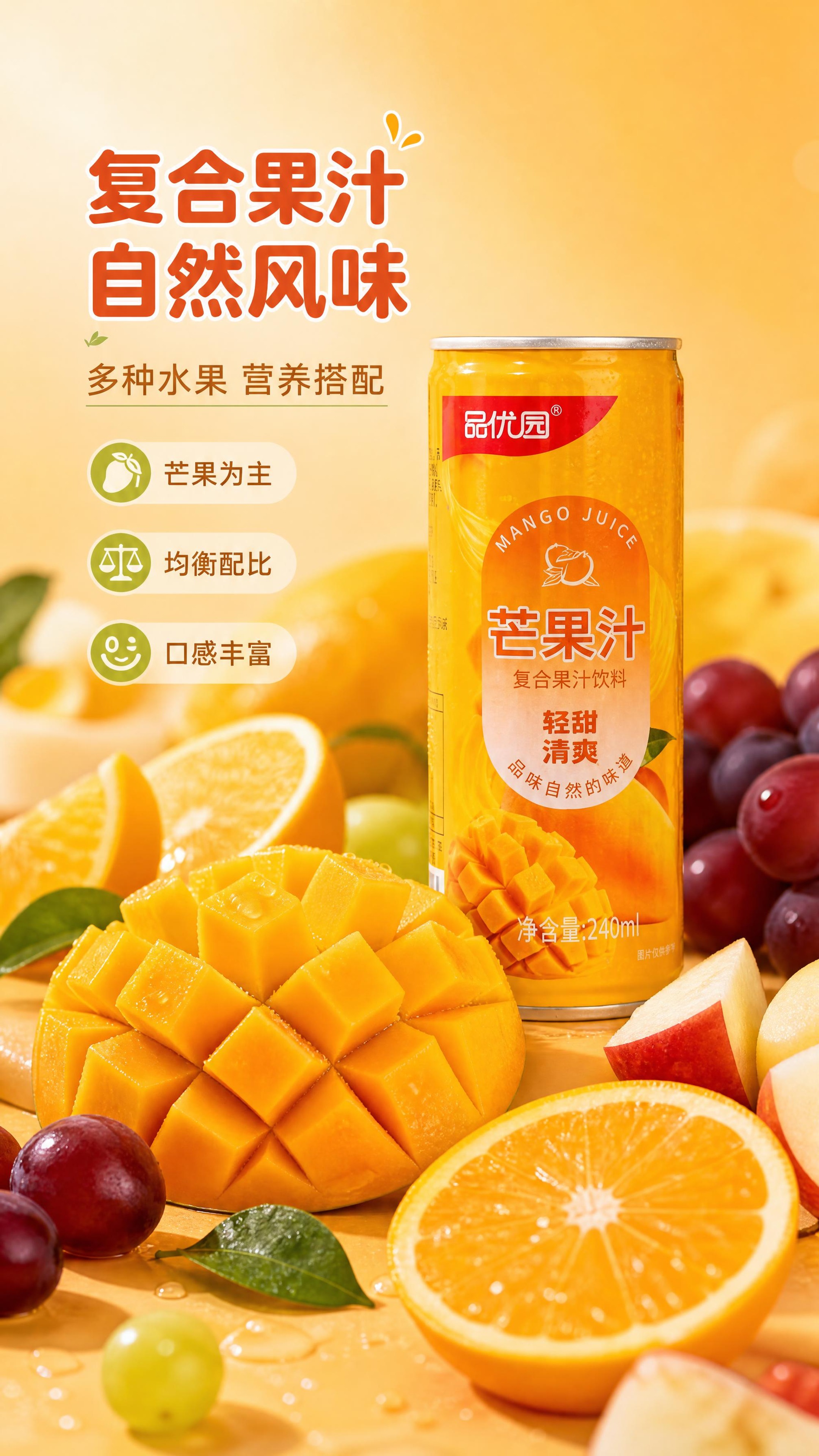 [商品] 使用【图1】品优园芒果汁240ml单罐；保留罐体完整… - 图片创意预览