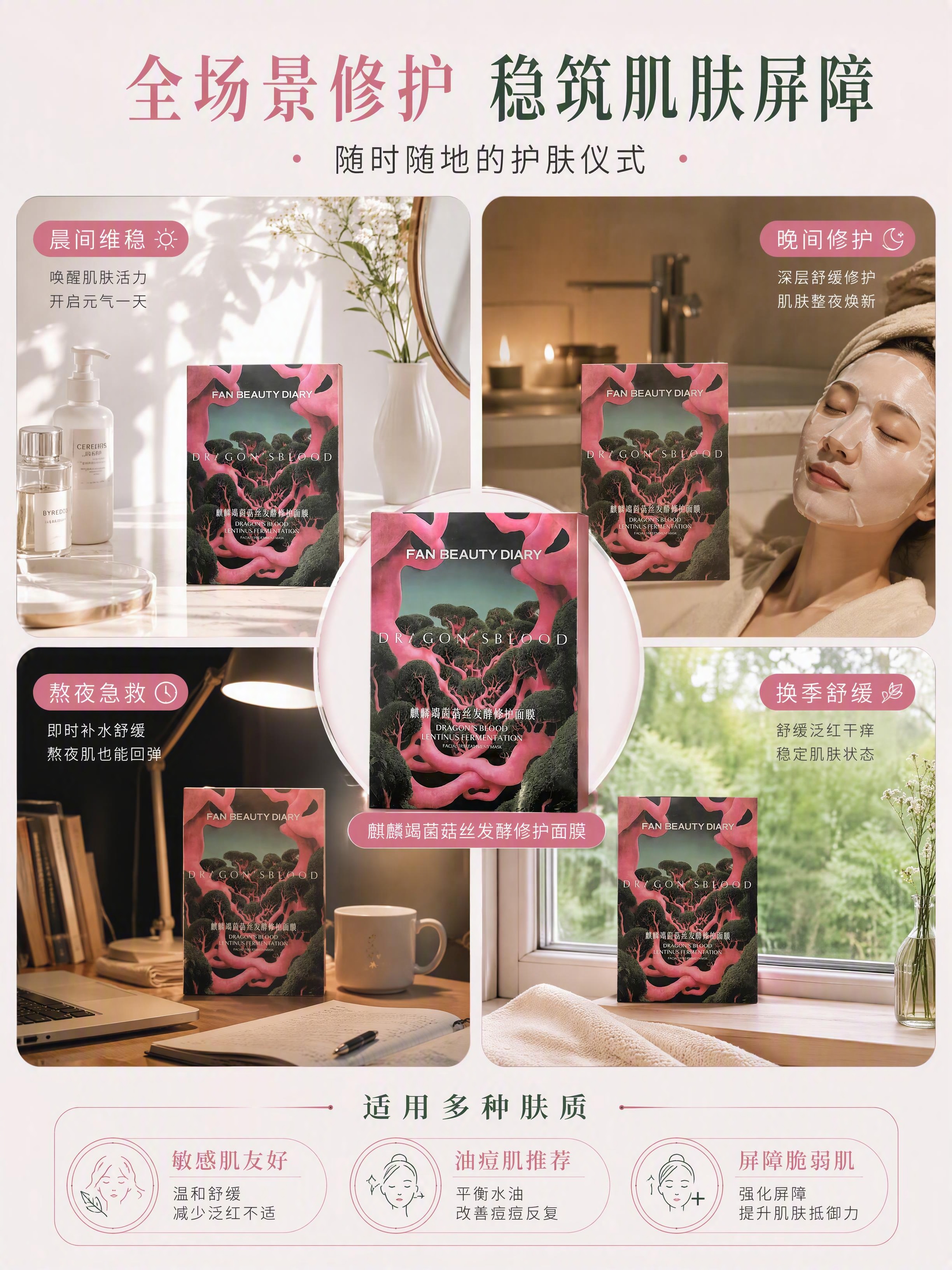 [第5张] 场景种草页-多场景使用时刻+适用肤质匹配。本张使用… - 图片创意预览