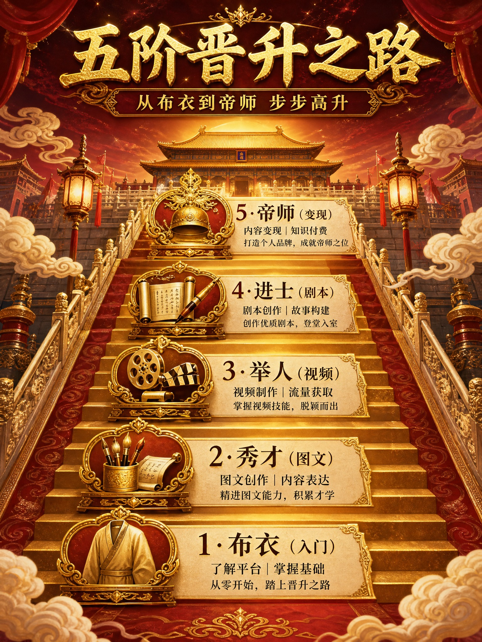 [第5套-宫廷华丽风-详情3] 晋升阶梯/学习路径，宫廷华丽风… - 图片创意预览