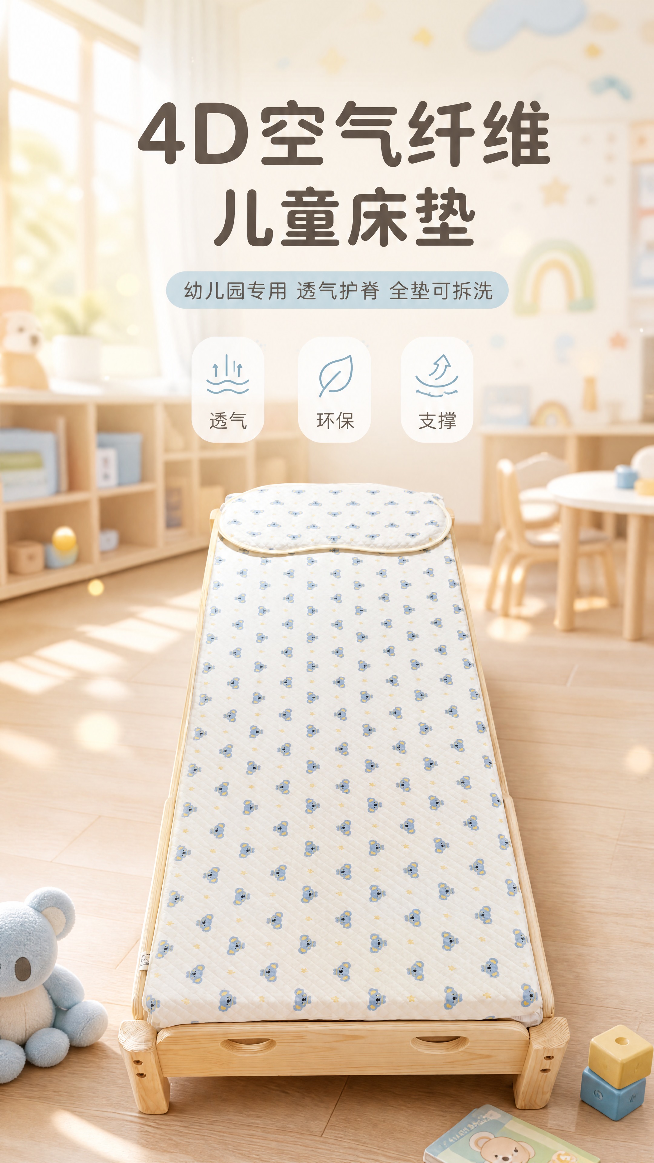 [商品] 使用【图1】米白底蓝色考拉图案儿童床垫，保留床垫长方… - 图片创意预览