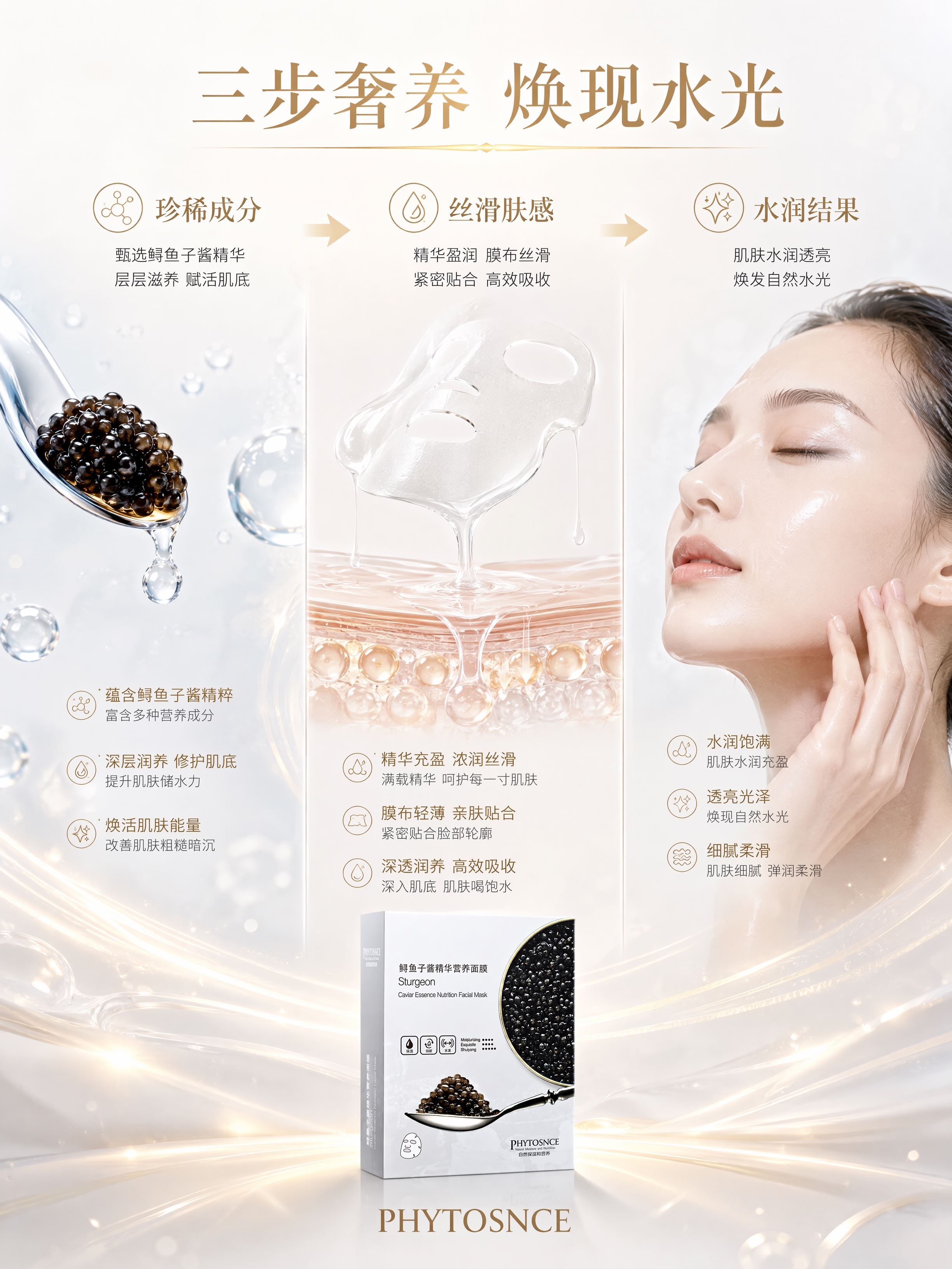 [第3张] 功效链路页 - 成分→肤感→结果三段式信息图。本张… - 图片创意预览