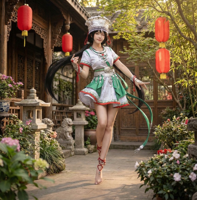 「图片1」「图片1」「图片1」「图片1」「图片1」把这张图变成真人摄像风格的，加上古代背景预览效果