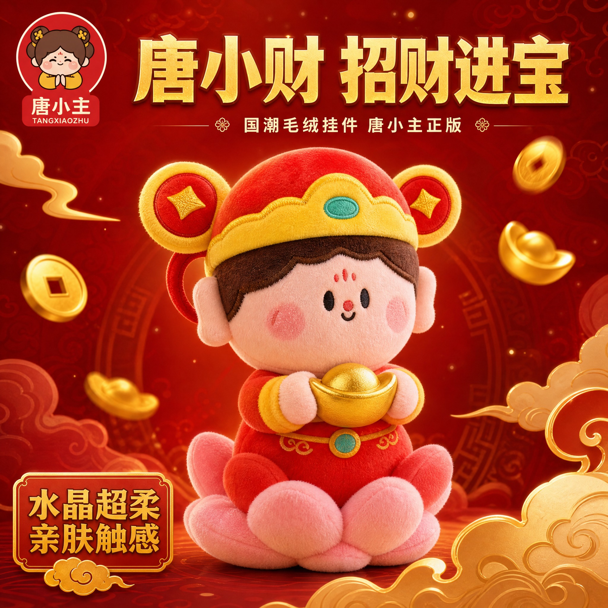 [主图-1] 唐小主唐小财毛绒玩偶首图，国潮财神造型吸睛展示。… - 图片创意预览