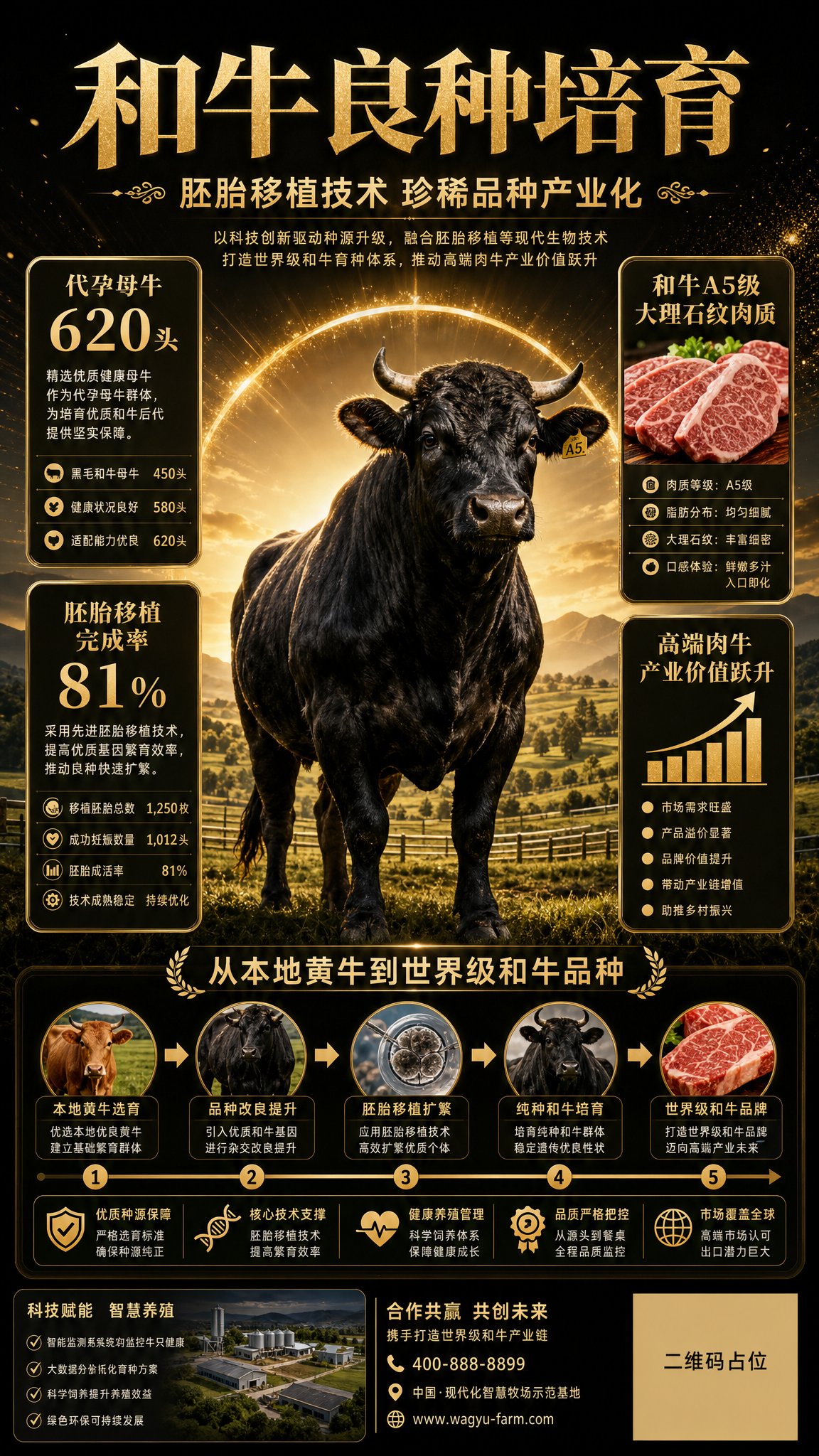 竖版智慧养殖墙绘海报，主题：和牛培育。画面采用中心聚焦版式，中… - 图片创意预览