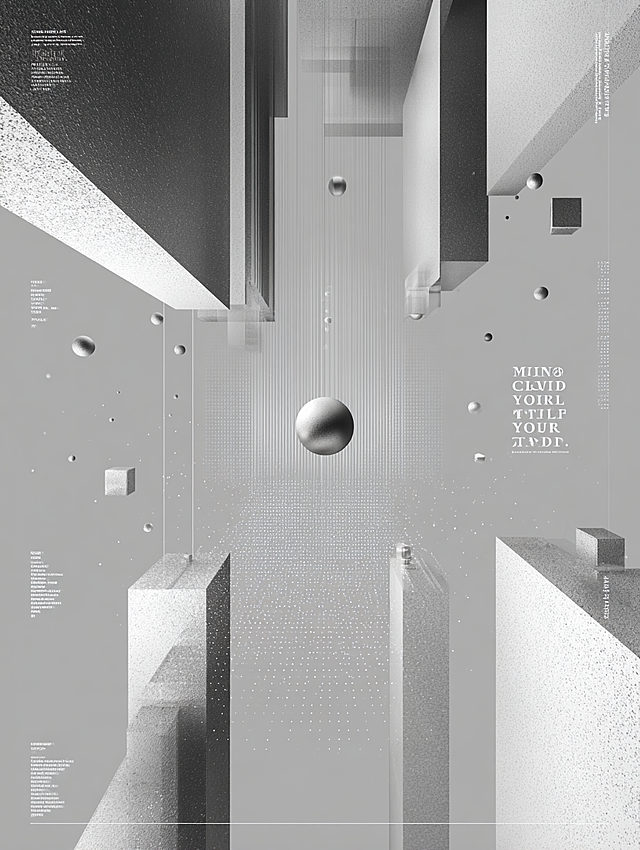 艺术风格
极简未来主义，融合建筑解构与负空间美学，冷调高级灰+金属银点缀
构图布局
中心留白间隙结构，悬浮几何体象征平行现实，文字沿断裂轴线排布增强张力
视觉元素
抽象建筑断层、悬浮模块、微光粒子流，暗示“间隙中的创造”
文案呈现
主标“Mind the Gap. Craft Your World.”以纤细无衬线字体错位排列，气质冷静克制，字距拉伸强化空间感