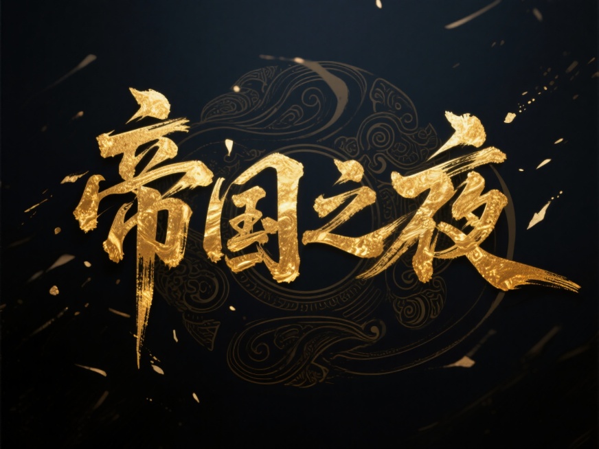 文案“帝国之夜”，金色字体，深色背景，藏纹元素预览效果