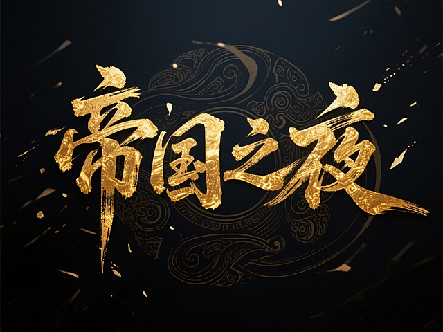 鎏金大字风融合古典纹饰，金属质感与光影流动交织，呈现奢华神秘的国潮视觉，彰显帝国之夜的神圣与厚重。