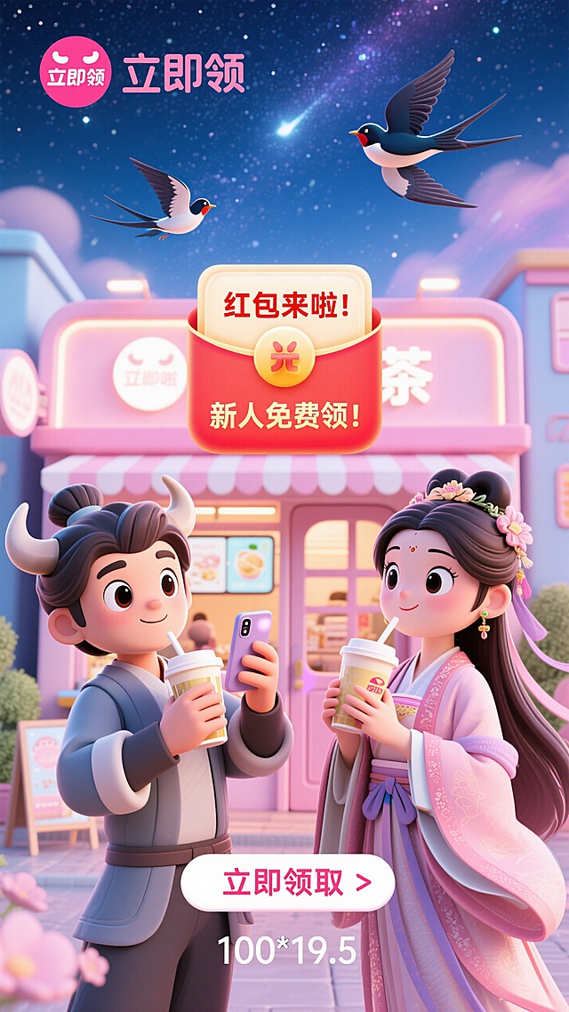 七夕 奶茶店活动 竖版图片素材