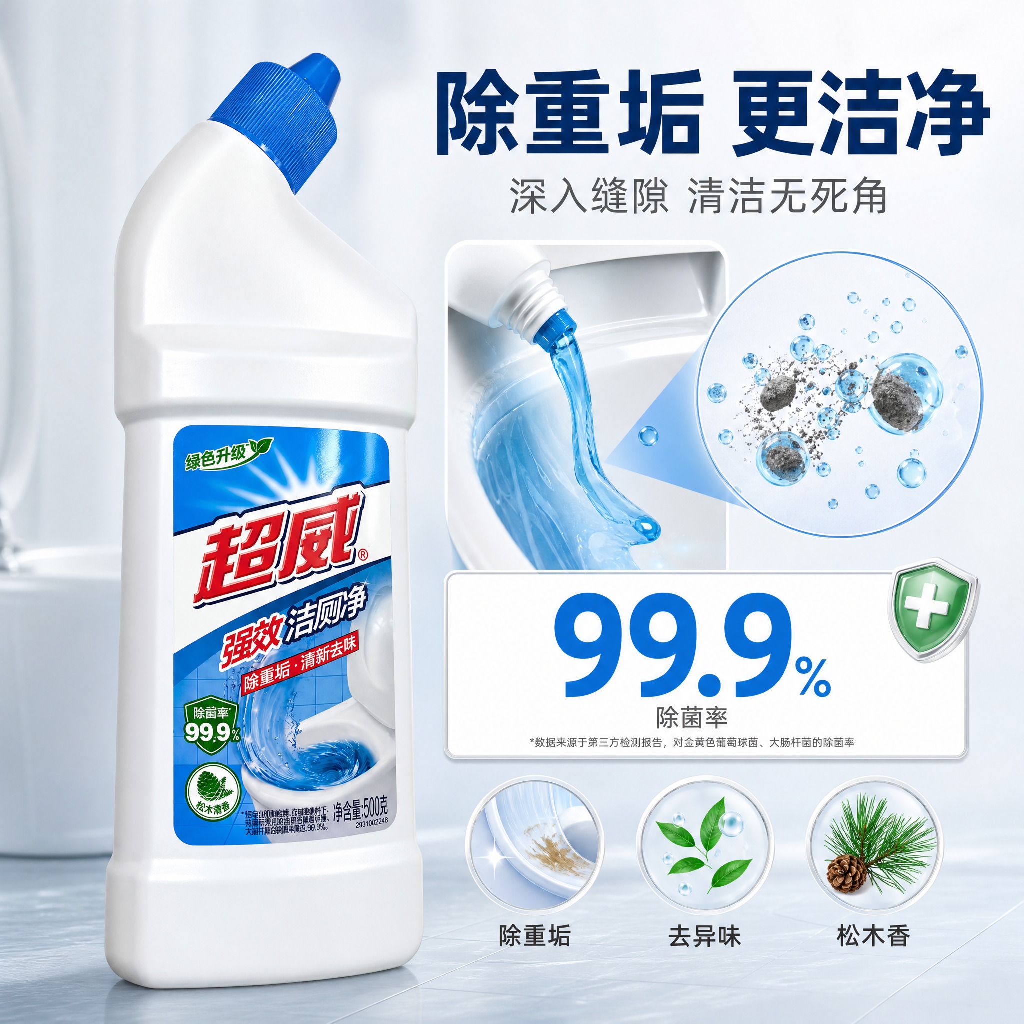 [主图-2] 超威强效洁厕净500g 核心功效介绍图，除重垢与… - 图片创意预览