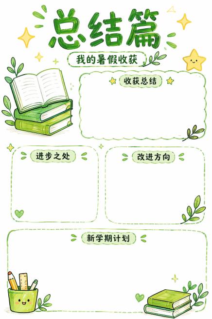 「图片1」 参考此图风格 ，创意暑假，五升六，马克笔风格，白底手绘风，尺寸210*297，寄语篇，创意暑假主题总览 ，暑你精彩暑你博学，故事背诵，数学篇小账本，英语篇，劳动篇，暑你健康暑你神奇，一周天预览效果