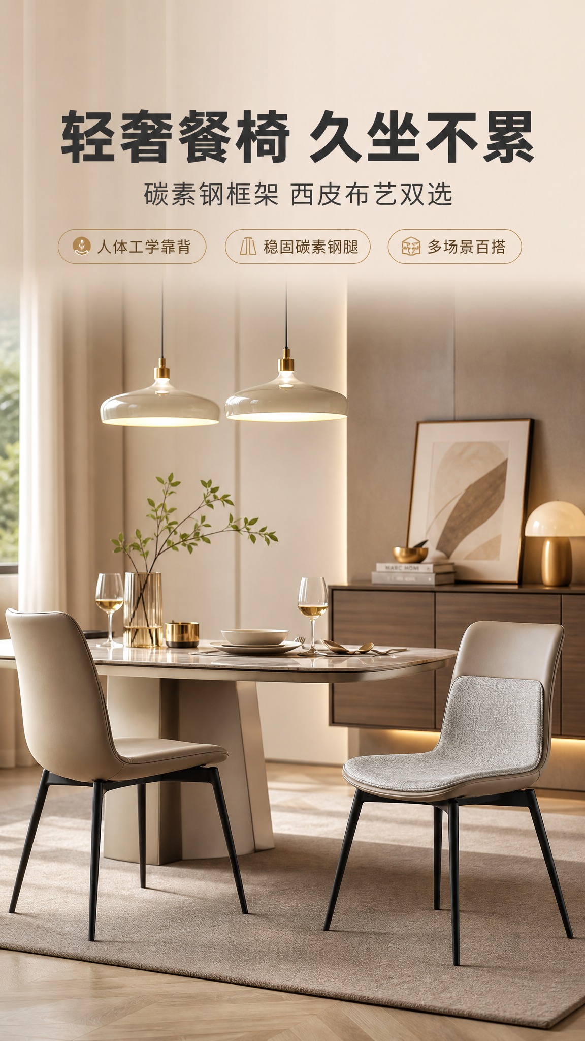 [商品] 使用【图1】的两款现代简约餐椅；左侧为全西皮款浅卡其… - 图片创意预览