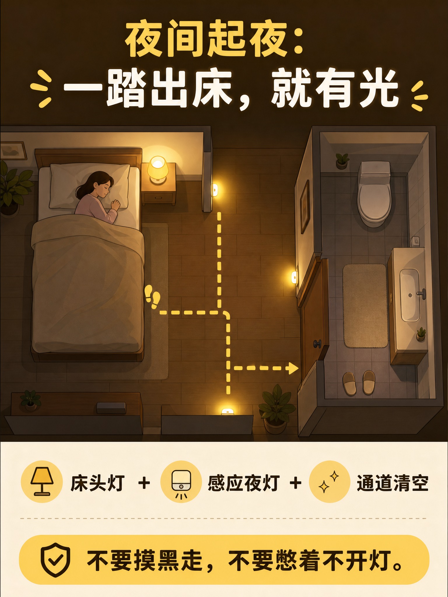 生成一张竖版3:4健康科普信息图插画（扁平矢量风格，暖色居家夜… - 图片创意预览