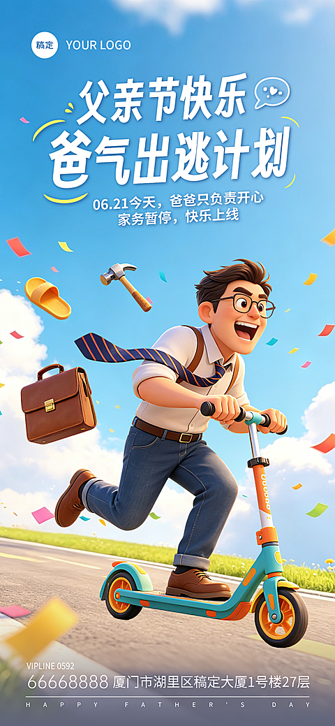 3D趣味感父亲节通用节日祝福全屏竖版海报