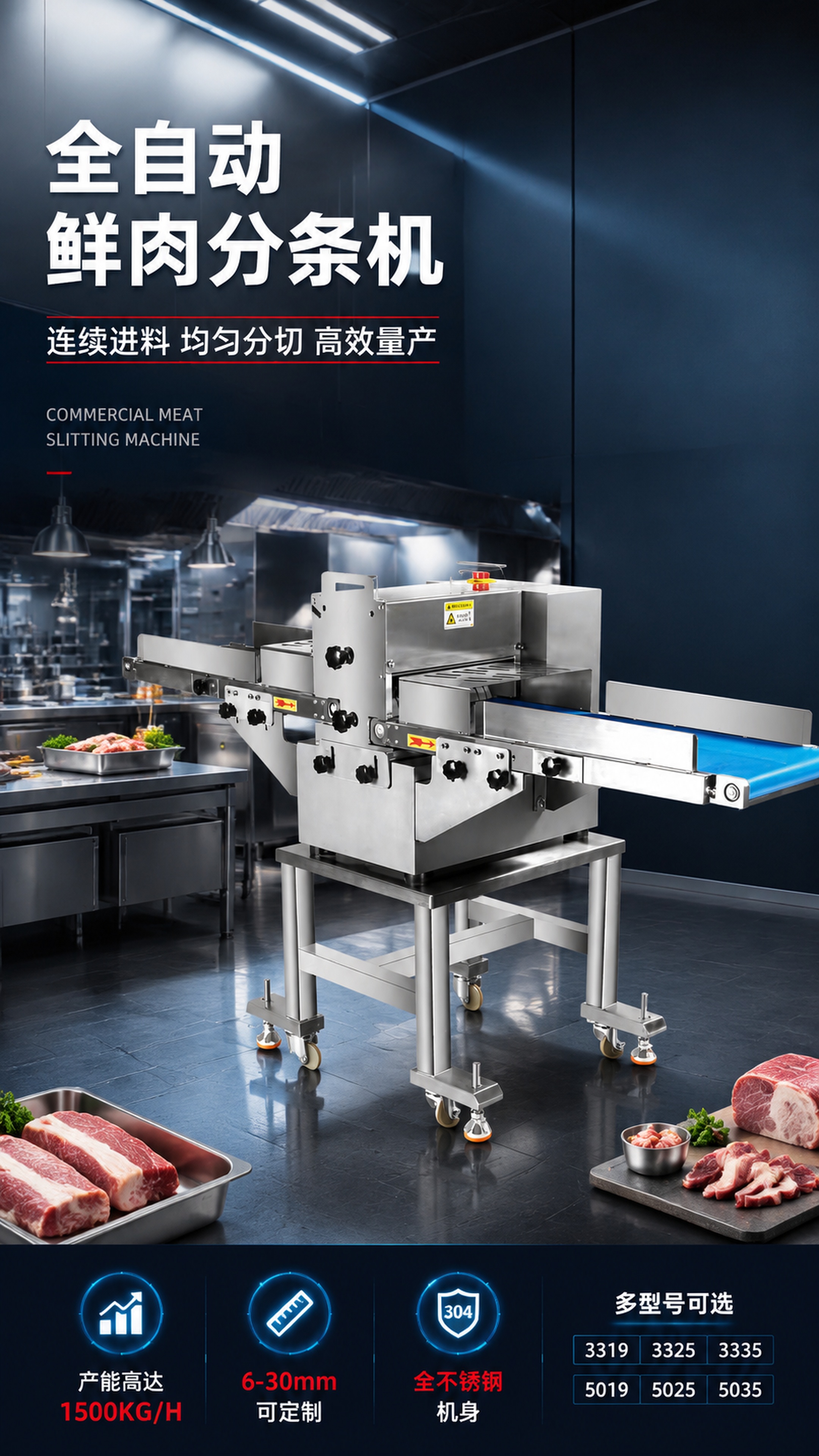 [第1屏] 详情页头图-全自动鲜肉分条机商用设备主视觉海报。本… - 图片创意预览