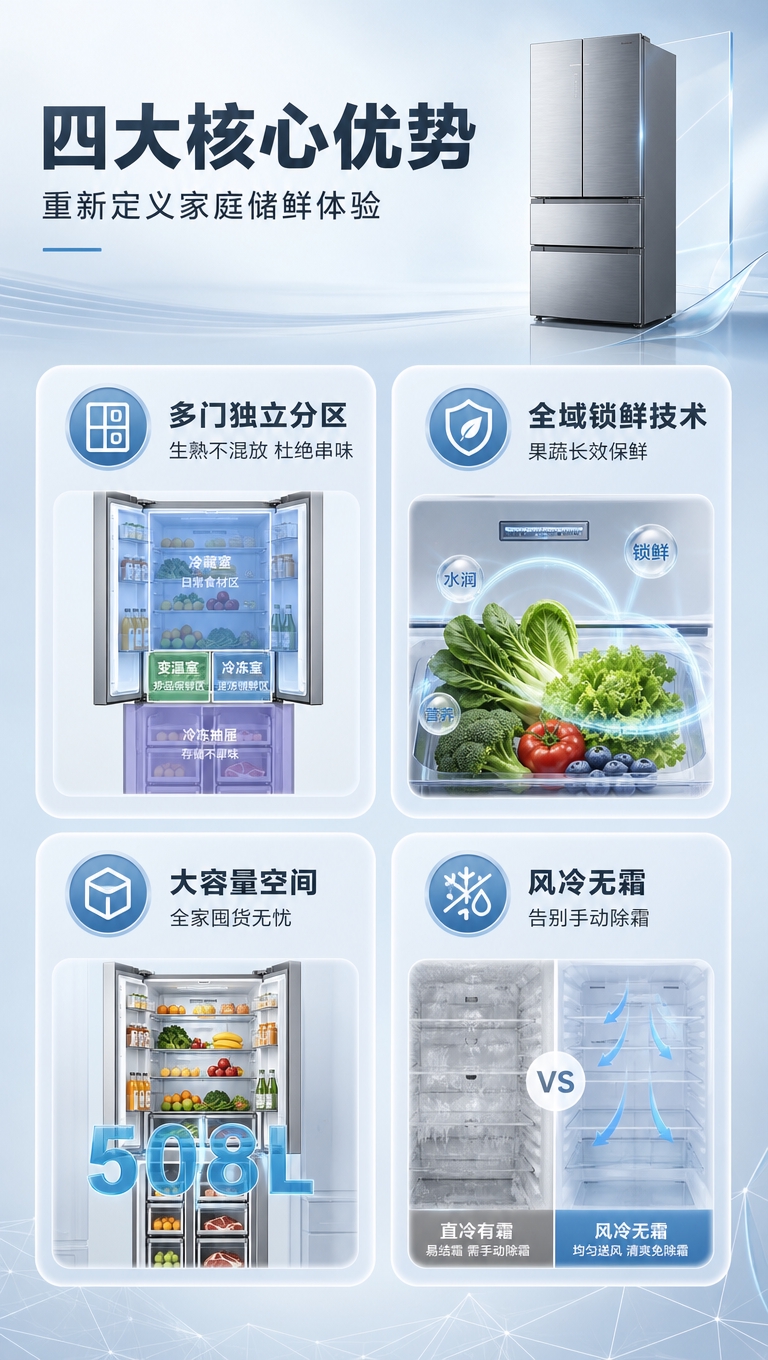 [商品] 使用【图1】风冷无霜变频多门冰箱；保留银灰色金属拉丝… - 图片创意预览