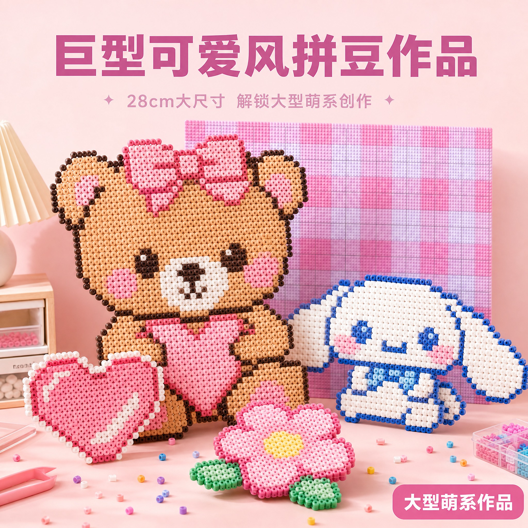[主图-4] 成品效果 巨型卡通拼豆成品场景展示 [统一基调]… - 图片创意预览