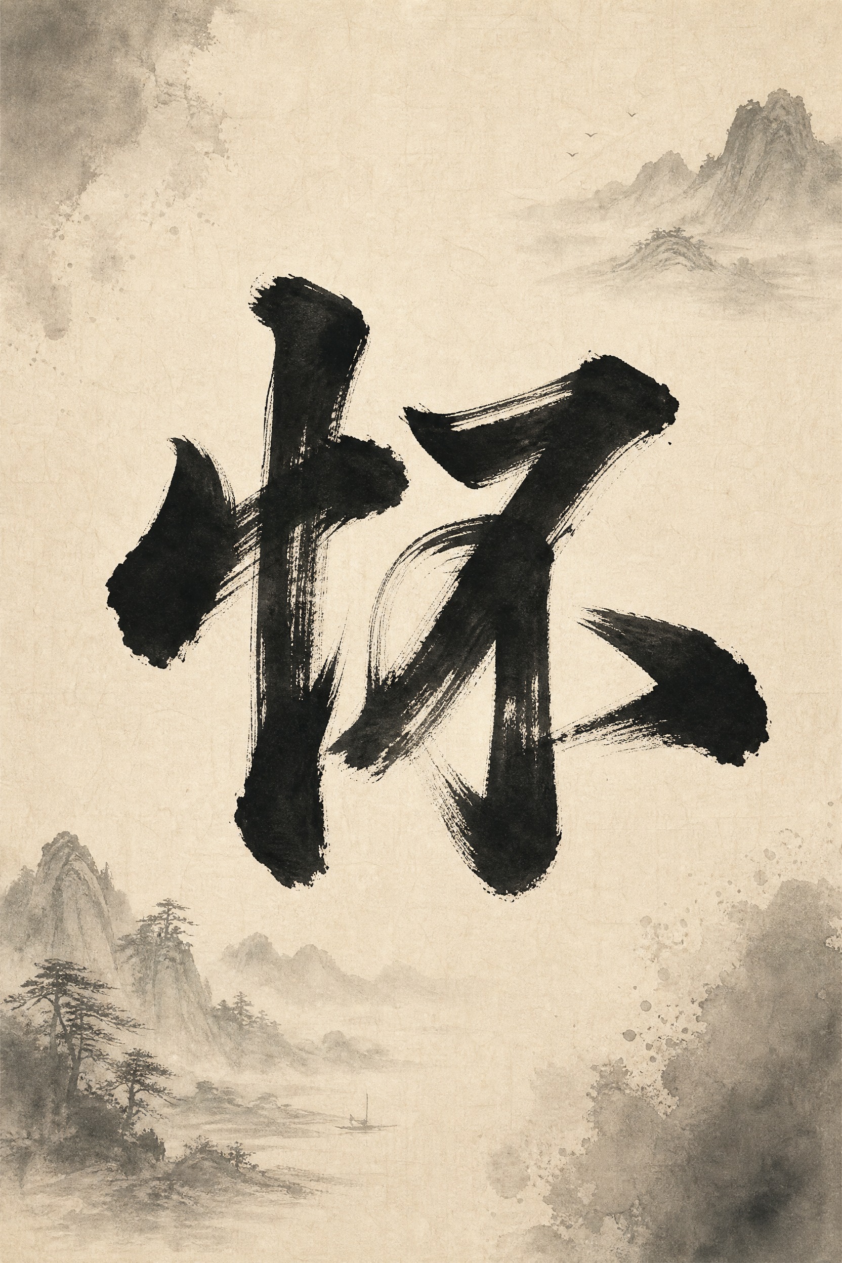 大气书法风单字海报，A4竖版，画面中央一个巨大的毛笔书法字「怀… - 图片创意预览