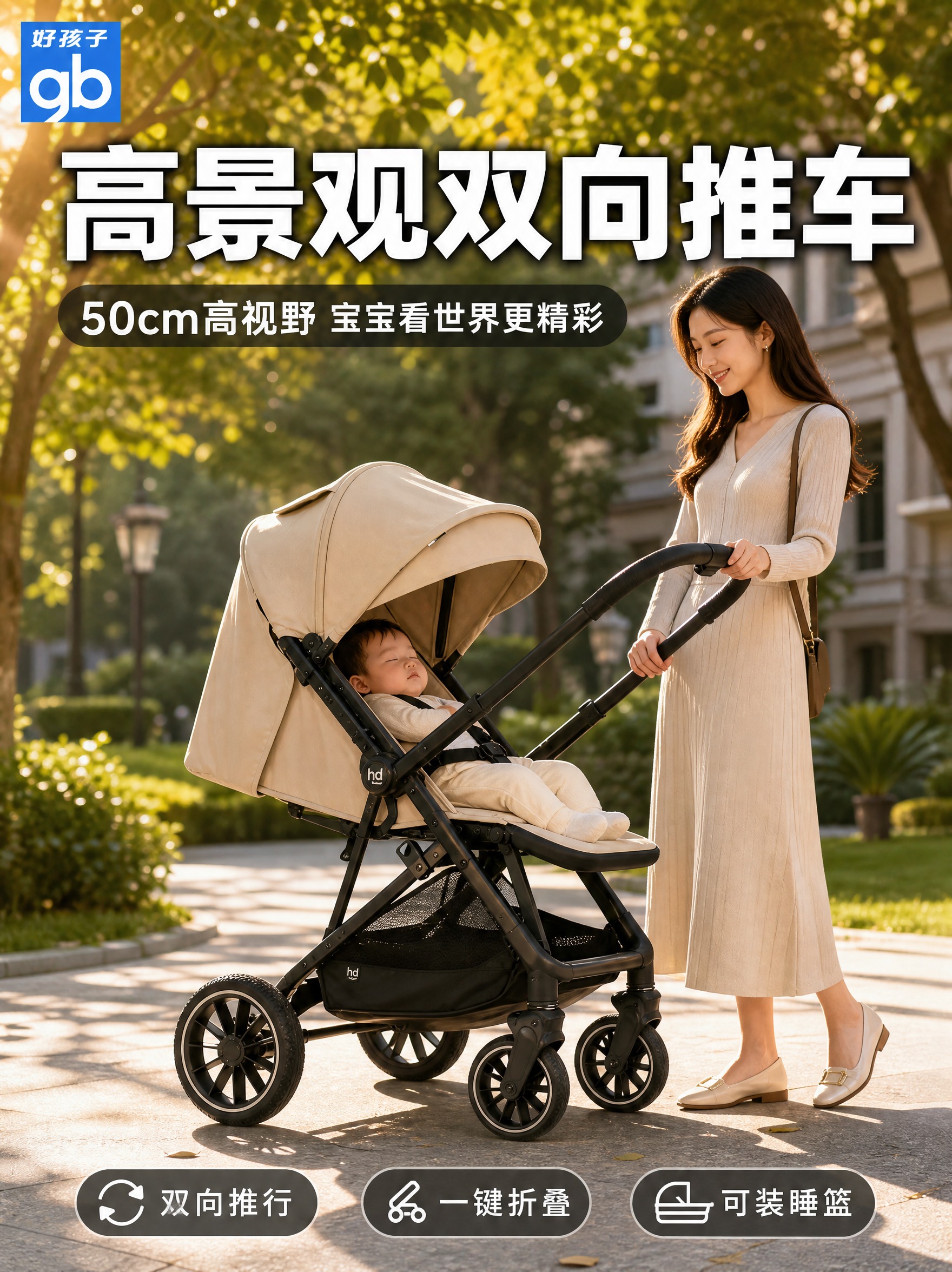 [主图-1] 抖音版首图，好孩子高景观双向婴儿推车场景海报，强… - 图片创意预览