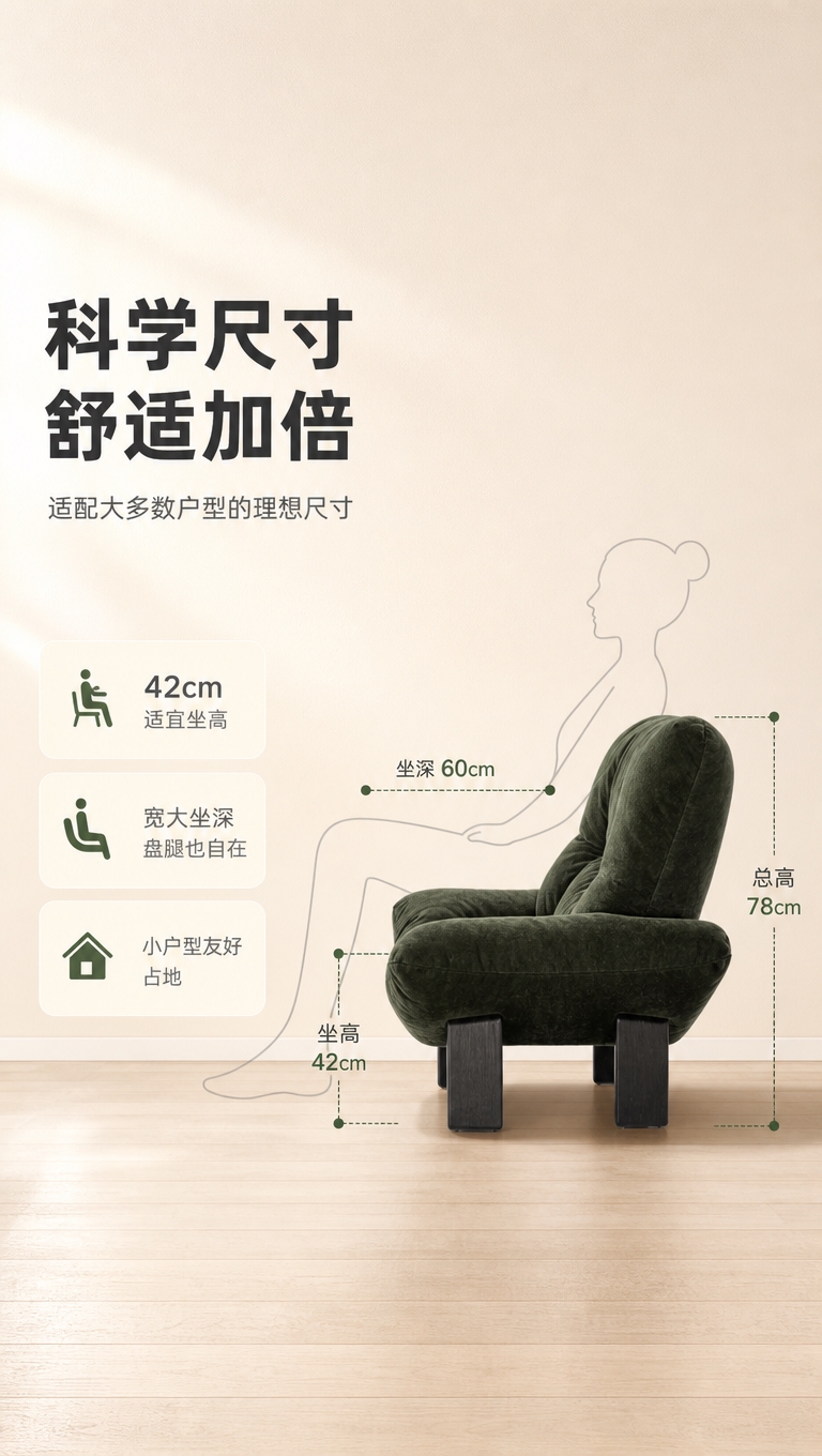 [商品] 使用【图1】墨绿色布艺休闲单人椅；保留整体造型、尺寸… - 图片创意预览