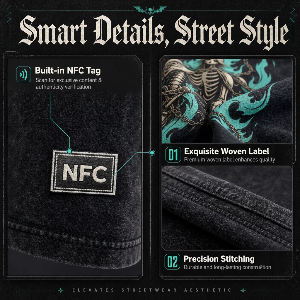 [商品] 使用【图1】黑色做旧水洗长袖T恤，右下角下摆有NFC… - 图片创意预览