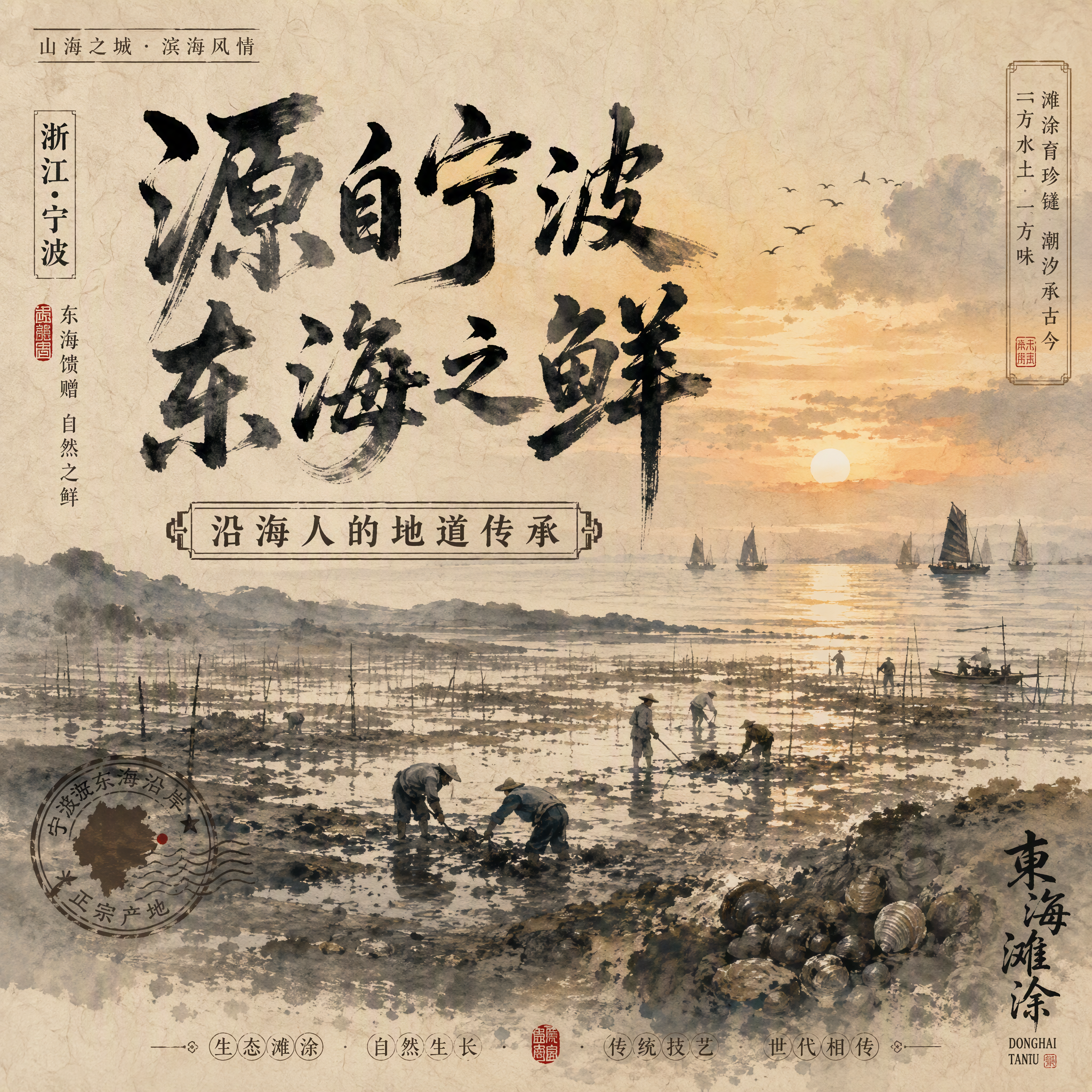 1:1比例，国潮新中式东方水墨风，复古民国风。画面是一幅带有天… - 图片创意预览